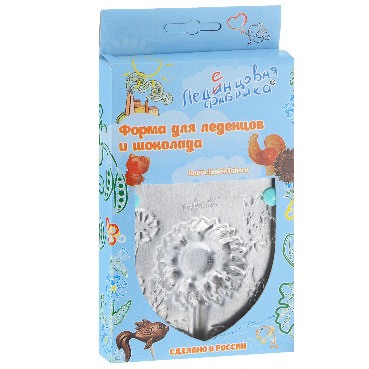 Форма для леденцов Подсолнух, 9,5 х 9,5 см0011 Форма для леденцов Подсолнух, 9,5 х 9,5 см0011С помощью формы Подсолнух вы сможете сделать разнообразные леденцы и шоколадки своими руками, используя натуральные продукты: сахар, воду, сок и готовый шоколад. Изделие выполнено из пищевого алюминия. Форма удобна в использовании и оснащена пластиковыми ножками. В комплект входят 10 палочек для леденцов, выполненных из бамбука и инструкция по применению. Детская тематика формочек направлена на воспитание в детях доброго отношения к окружающему миру. Размер формы: 9,5 см х 9,5 см. Диаметр готового леденца: 4,5 см. Длина палочки: 15 см.