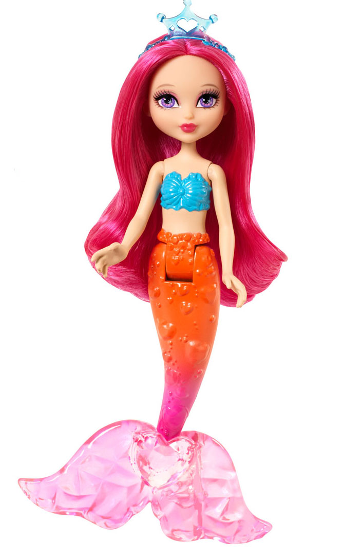 Barbie Мини-кукла Fairytale Mini Mermaid цвет волос розовыйCJD19_CGM78 Barbie Мини-кукла Fairytale Mini Mermaid цвет волос розовыйCJD19_CGM78Великолепная кукла Barbie Fairytale Mini Mermaid порадует вашу малышку и доставит ей много удовольствия от часов, посвященных игре с ней. Она выполнена из прочного высококачественного пластика в виде очаровательной мини-русалочки. Кукла с длинными ярко-розовыми волосами и розово-оранжевым хвостом, украшенным сердечками. Плавник украшен большим розовым сердечком. На мини-русалочке надет топ в виде синих ракушек. Голову красавицы украшает полупрозрачная тиара голубого цвета, оформленная сердечком. А благодаря подвижному соединению эта очаровательная кукла как-будто и правда плывет под водой! Порадуйте свою малышку таким великолепным подарком!