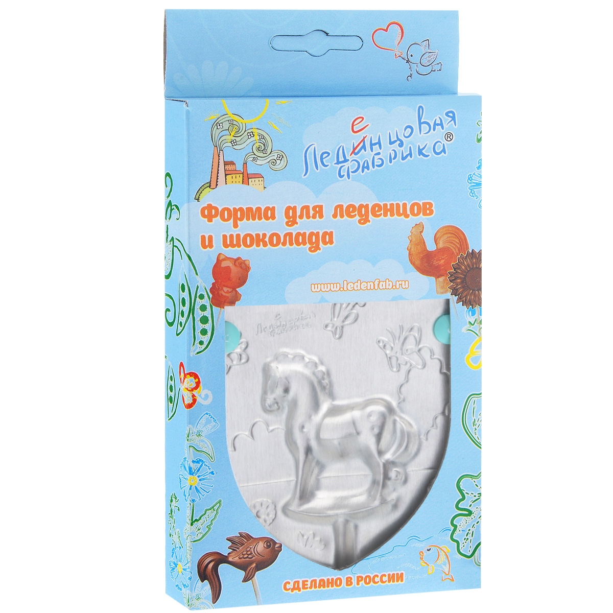 Форма для леденцов Лошадка, 9,5 х 9,5 см0007 Форма для леденцов Лошадка, 9,5 х 9,5 см0007С помощью формы Лошадка вы сможете сделать разнообразные леденцы и шоколадки своими руками, используя натуральные продукты: сахар, воду, сок и готовый шоколад. Изделие выполнено из пищевого алюминия. Форма удобна в использовании и оснащена пластиковыми ножками. В комплект входят 10 палочек для леденцов, выполненных из бамбука и инструкция по применению. Детская тематика формочек направлена на воспитание в детях доброго отношения к окружающему миру. Размер формы: 9,5 см х 9,5 см х 0,7 см. Размер готового леденца: 5 см х 5,5 см х 0,6 см. Длина палочки: 15 см.