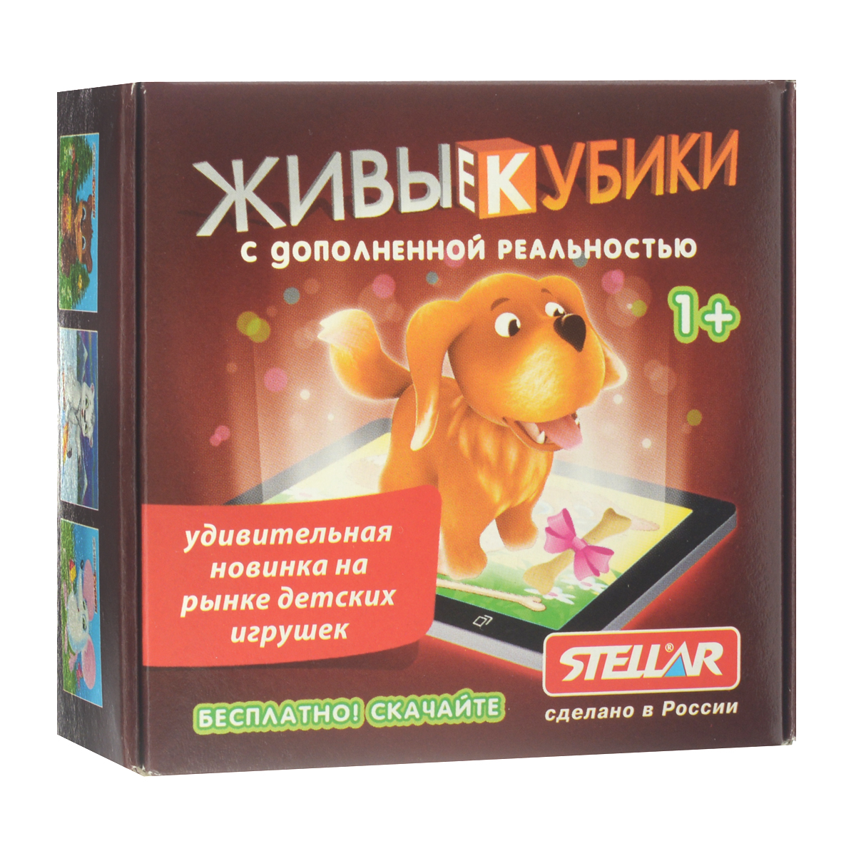 Кубики с дополненной реальностью Stellar Животные, 4 шт00301 Кубики с дополненной реальностью Stellar Животные, 4 шт00301Живые кубики с дополненной реальностью Stellar Животные - удивительная новинка на рынке детских игрушек, которая непременно понравится вашему ребенку. В набор входит 4 пластиковых кубика с картинками, из которых можно собрать картинки с изображением диких и домашних животных. Также для игры вам понадобится любое мобильное устройство на платформе iOS или Android. Зайдите в онлайн магазин приложений (iTunes для iOS и Google Play для Android) и скачайте бесплатную версию игры по названию, которое вы найдете на упаковке живых кубиков. Вам совсем не надо разбираться, как это работает. Просто запустите приложение, дайте вашему ребенку в руки телефон или планшет, пусть он наведет камеру на собранную картинку - и вот оно, волшебство! Картинка оживет прямо на глазах! Игра с кубиками развивает зрительное восприятие, наблюдательность и внимание, мелкую моторику рук и произвольные движения.