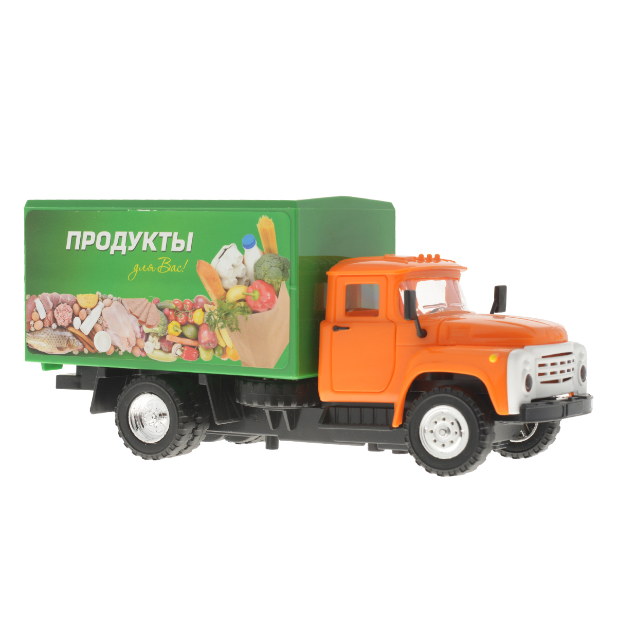 ТехноПарк Машинка инерционная ЗИЛ 130 ПродуктыCT11-309-2 ТехноПарк Машинка инерционная ЗИЛ 130 ПродуктыCT11-309-2Инерционная машинка ТехноПарк ЗИЛ 130: Продукты, выполненная из пластика, станет любимой игрушкой вашего малыша. Игрушка представляет собой модель грузовика марки ЗИЛ 130. У машинки открывается капот, двери кабины и задние двери кузова. При нажатии на кабину замигают фары и раздастся звук работающего двигателя. Игрушка оснащена инерционным ходом. Прорезиненные колеса обеспечивают надежное сцепление с любой гладкой поверхностью. Ваш ребенок будет часами играть с этой машинкой, придумывая различные истории. Порадуйте его таким замечательным подарком! Модель произведена по лицензии автопроизводителя. Машинка работает от батареек (товар комплектуется демонстрационными).