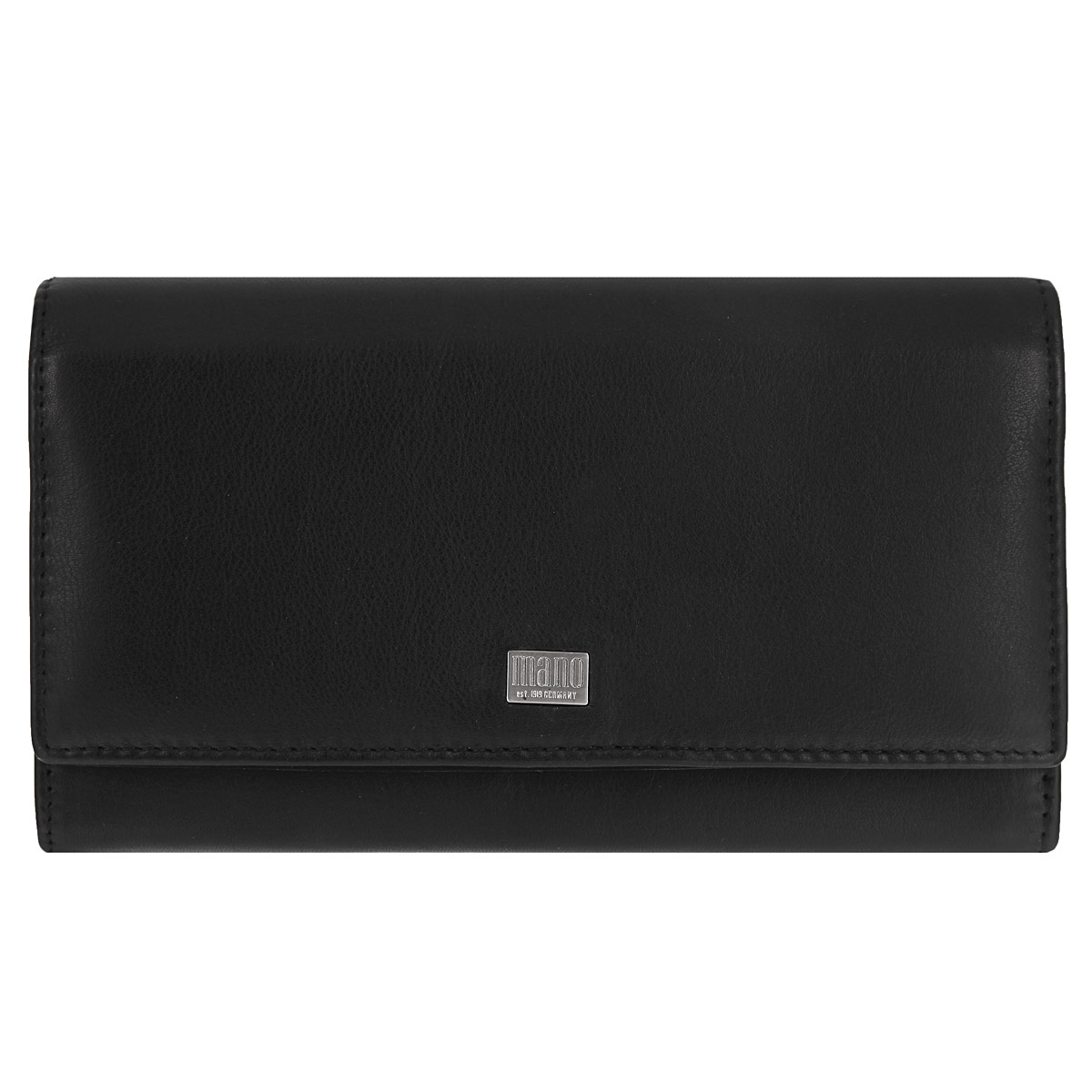 Портмоне женское Mano, цвет: черный. 1581715817 linea black Портмоне женское Mano, цвет: черный. 1581715817 linea blackСтильное женское портмоне Mano выполнено из натуральной кожи, оформлено металлической пластинкой с логотипом бренда. Модель закрывается клапаном на кнопку. Внутри - три отделения для купюр, два отделения с сетчатыми вставками, шесть кармашков для пластиковых карт, двойное отделение для монет на застежке-молнии и один плоский карман. На задней стенке портмоне - плоский карман и карман на застежке-молнии. Портмоне упаковано в фирменную картонную коробку.