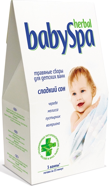 Herbal Baby Spa Травяной сбор Сладкий сон, 45 г17071 Herbal Baby Spa Травяной сбор Сладкий сон, 45 г17071Издавна принято купать малышей в травяных ваннах. Травы - сокровищница полезных для человека свойств. Травяной сбор Сладкий сон, в составе с валерианой, пустырником, чередой и мелиссой, способствует спокойному сну малыша. Купание в таких ваннах доставит удовольствие и вам, и вашему, а так же благоприятно скажется на его здоровье. Помимо всего прочего, отвары трав смягчают воду и обладают расслабляющим эффектом. Готовится за 15 минут. Травяные сборы расфасованы в фильтр-пакеты - 3 пакета по 15 г.