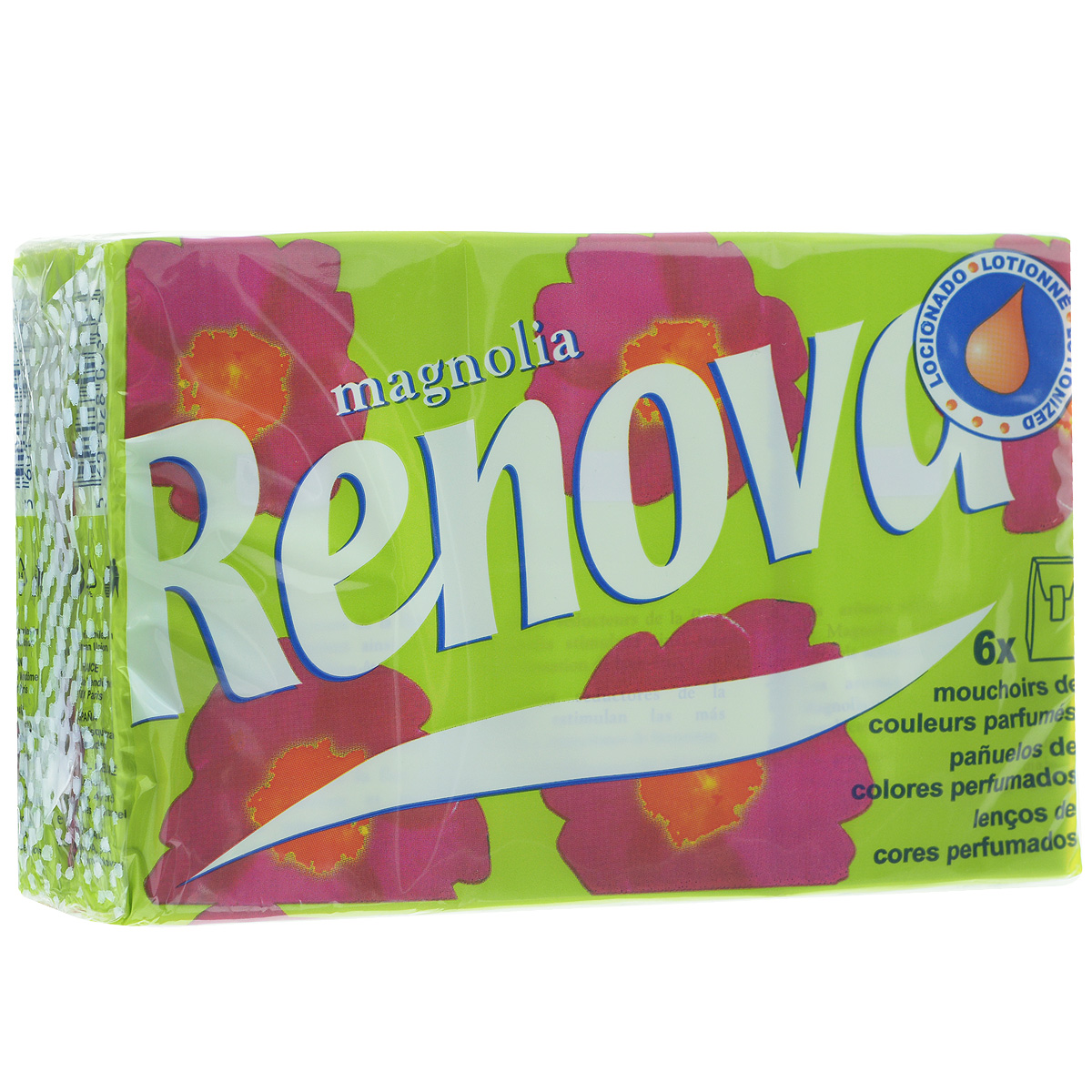 Платочки бумажные Renova Magnolia, парфюмированные, четырехслойные, цвет: зеленый, 6 пачек200066549 Платочки бумажные Renova Magnolia, парфюмированные, четырехслойные, цвет: зеленый, 6 пачек200066549Бумажные гигиенические платочки Renova Magnolia, изготовленные из 100% натуральной целлюлозы, подходят для детей и взрослых. Они обладают уникальными свойствами, так как всегда остаются мягкими на ощупь, прочными и отлично впитывающими влагу и могут быть пригодными в любой ситуации. Яркие бумажные платочки Renova Magnolia имеют легкий аромат цветочного парфюма. Удобная небольшая упаковка позволяет носить платочки в кармане. Количество слоев: 4. Размер листа: 21 см х 21 см. Количество пачек: 6 шт. Количество платочков в каждой пачке: 9 шт. Португальская компания Renova является ведущим разработчиком новейших технологий производства, нового стиля и направления на рынке гигиенической продукции. Современный дизайн и высочайшее качество, дерматологический контроль - это то, что выделяет компанию Renova среди других производителей бумажной санитарно-гигиенической продукции.