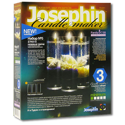 Набор для изготовления гелевых свечей Josephin №5274015 Набор для изготовления гелевых свечей Josephin №5274015Кто не мечтал о своем маленьком свечном заводике? Вот он! Праздник, семейное торжество или обычный день - набор отлично подойдет для подарка, для эксклюзивно изготовленного украшения праздника или просто позволит увлекательно и уютно провести вечер в семейном кругу. Это своего рода соревнование в фантазии и вкусе, изобретательности и декоративном таланте. Набор для изготовления гелевых свечей Josephin №5 позволит вам позволит вам создать три различных варианта декоративных гелевых свечей. В набор входит все необходимое: две баночки с гелем, три стеклянных стаканчика под свечи, три отрезка фитиля, цветной песок, пакетик с мелкими ракушками, пакетик с большими ракушками, стек и ложечку. Создай свою коллекцию изысканных аксессуаров!