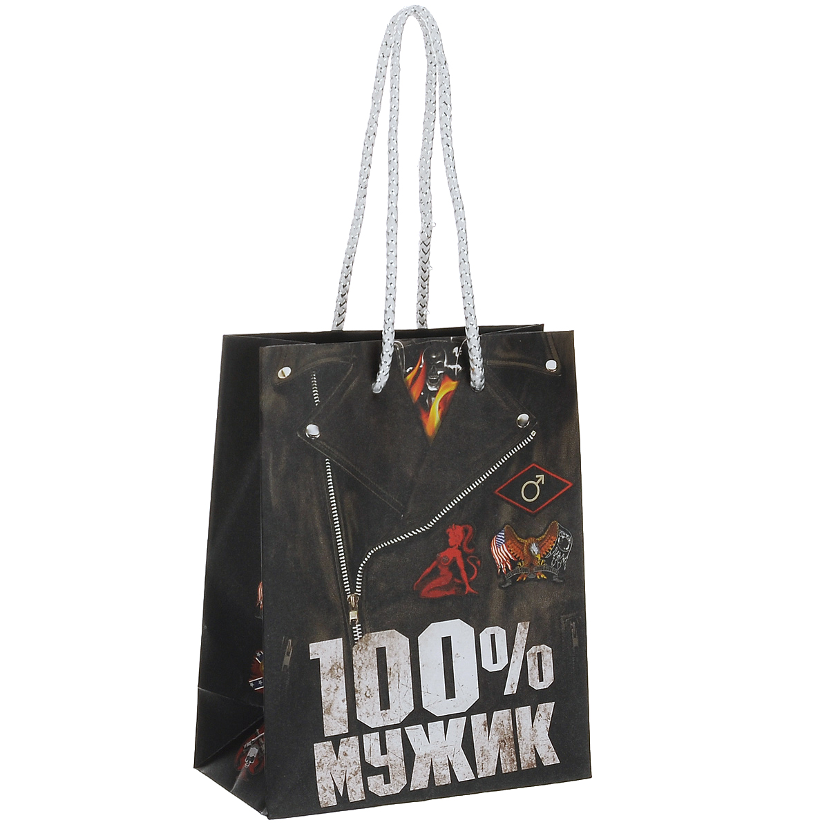 Пакет подарочный Sima-land 100% мужик, 12 x 6 x 15 см 820053820053 Пакет подарочный Sima-land 100% мужик, 12 x 6 x 15 см 820053820053Подарочный пакет Sima-land 100% мужик - это идеальное дополнение к выбранному подарку для мужчины. Пакет, изготовленный из ламинированной бумаги, оформлен рисунком и надписью. Для удобной переноски на пакете имеются две ручки в виде шнурков. Подарок, преподнесенный в оригинальной упаковке, всегда будет самым эффектным и запоминающимся! Размер пакета: 12 см x 6 см x 15 см.