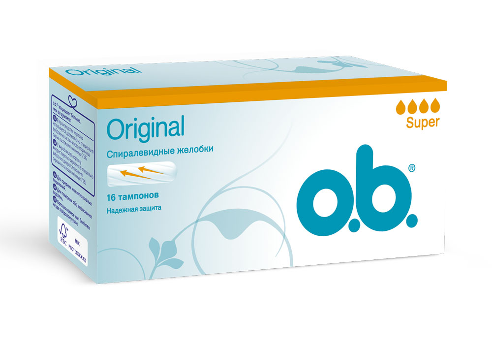O.B. Тампоны Original Super, 16 шт79622 O.B. Тампоны Original Super, 16 шт79622Тампоны О.В. Original Super со спиралевидными желобками FluidLock идеально подойдут для надежной защиты! Спиралевидные желобки FluidLock были разработаны для того, чтобы более эффективно направлять жидкость внутрь тампона, обеспечивая комфорт и надежную защиту. Тампоны О.В. Original Super Plus рекомендованы при средних и обильных выделениях. Товар сертифицирован.