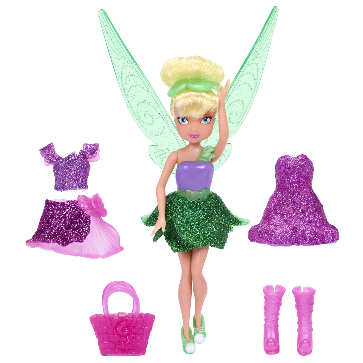 Disney Fairies Мини-кукла Tinks Pixie Sparkle Fashions818020_Tink Disney Fairies Мини-кукла Tinks Pixie Sparkle Fashions818020_TinkОчаровательная кукла Disney Fairies Tinks Pixie Sparkle Fashions порадует любую девочку и обязательно станет ее любимой игрушкой. В комплект входит куколка-фея и ее наряды. Кукла выполнена из прочного пластика. Ее белокурые волосы уложены в стильную прическу. Куколка одета в сверкающее платье феи, ее волосы украшены заколкой в виде лепестков, а в руках у нее - розовая сумочка. Также в комплект входят дополнительные наряды - топ и юбка с блестками, высокие сапожки, и короткое розовое платье. Завершают сказочный образ полупрозрачные крылья феи. Голова, ручки и ножки куклы подвижны. Игры с куклой способствуют эмоциональному развитию ребенка, а также помогают формировать воображение и художественный вкус. Малышка проведет множество счастливых часов, играя с очаровательной феей. Великолепное качество исполнения делают эту игрушку чудесным подарком к любому празднику.