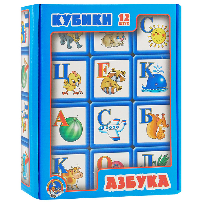 Кубики Азбука, 12 шт. 0034900349 Кубики Азбука, 12 шт. 0034900349Кубики Азбука познакомят малыша с буквами и помогут научиться составлять простые слова. Комплект включает 12 кубиков с наклейками. Кубики, выполненные из безопасного пластика, имеют бортики, которые защищают изображение от сковыривания и износа. Рисунки животных, птиц и предметов, которые начинаются с нужных нам букв алфавита, выполнены детским художником Людмилой Двининой. Картинки ни с чем не спутаешь и никак по-другому ни назовешь, что крайне важно для ребенка. Двенадцать кубиков - достаточное количество для составления большинства слов букваря. Кубики не только неплохо справляются с обучением малышей буквам, слогам и чтению, но и являются хорошим строительным материалом. При этом, даже строя башенки и домики, ребенок непроизвольно запоминает буквы алфавита. Игра с кубиками развивает зрительное восприятие, наблюдательность и внимание, мелкую моторику рук и произвольные движения. Ребенок научится складывать целостный образ из частей, определять недостающие детали...