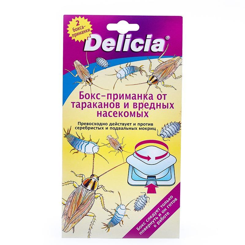 Бокс-приманка от тараканов и вредных насекомых Delicia, 2 шт0721-184 Бокс-приманка от тараканов и вредных насекомых Delicia, 2 шт0721-184Бокс-приманка Delicia - средство для неотложной борьбы и предотвращения тараканов и других вредных насекомых в любых помещениях. Активируется поворотом крышки бокса. Правильное применение гарантирует успех!