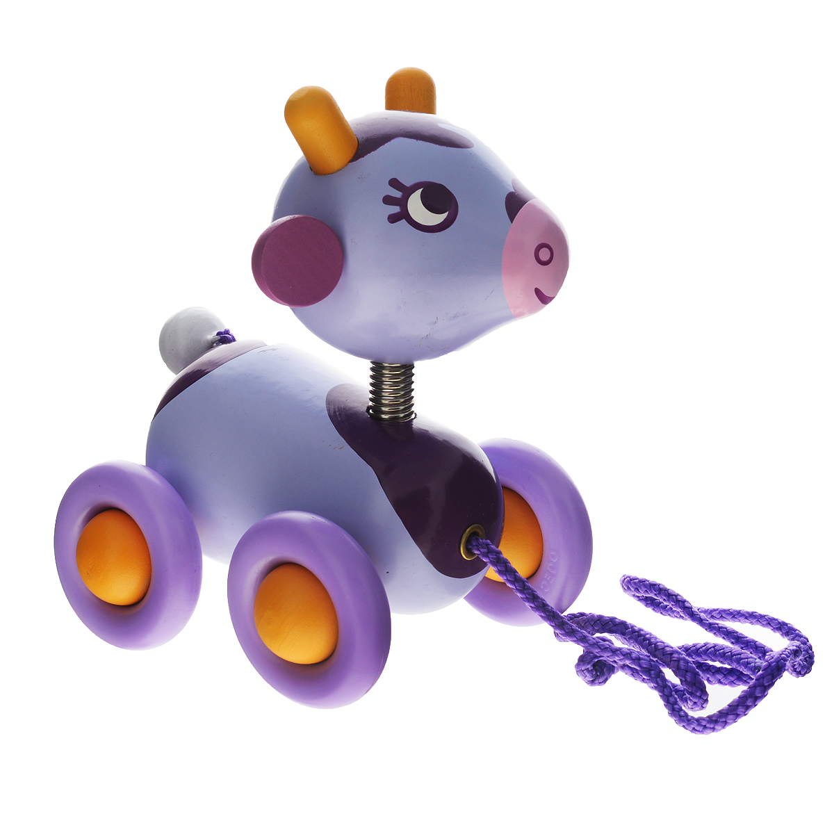 Djeco Деревянная игрушка-каталка Корова06347 Djeco Деревянная игрушка-каталка Корова06347Деревянная игрушка-каталка Djeco Корова выполнена из дерева с использованием нетоксичных красок в виде забавной коровки с головкой на металлической пружинке и хвостиком-бубенчиком на шнурочке. Края игрушки закруглены, чтобы избежать вероятности травмирования. Каталка оснащена четырьмя колесиками. За текстильный шнурок малыш сможет возить коровку за собой. Игрушка-каталка Djeco Корова развивает пространственное мышление, цветовое восприятие, ловкость, равновесие и координацию движений. Симпатичная каталка в виде коровы превратит непростое для малыша движение ножками в чудесную игру.