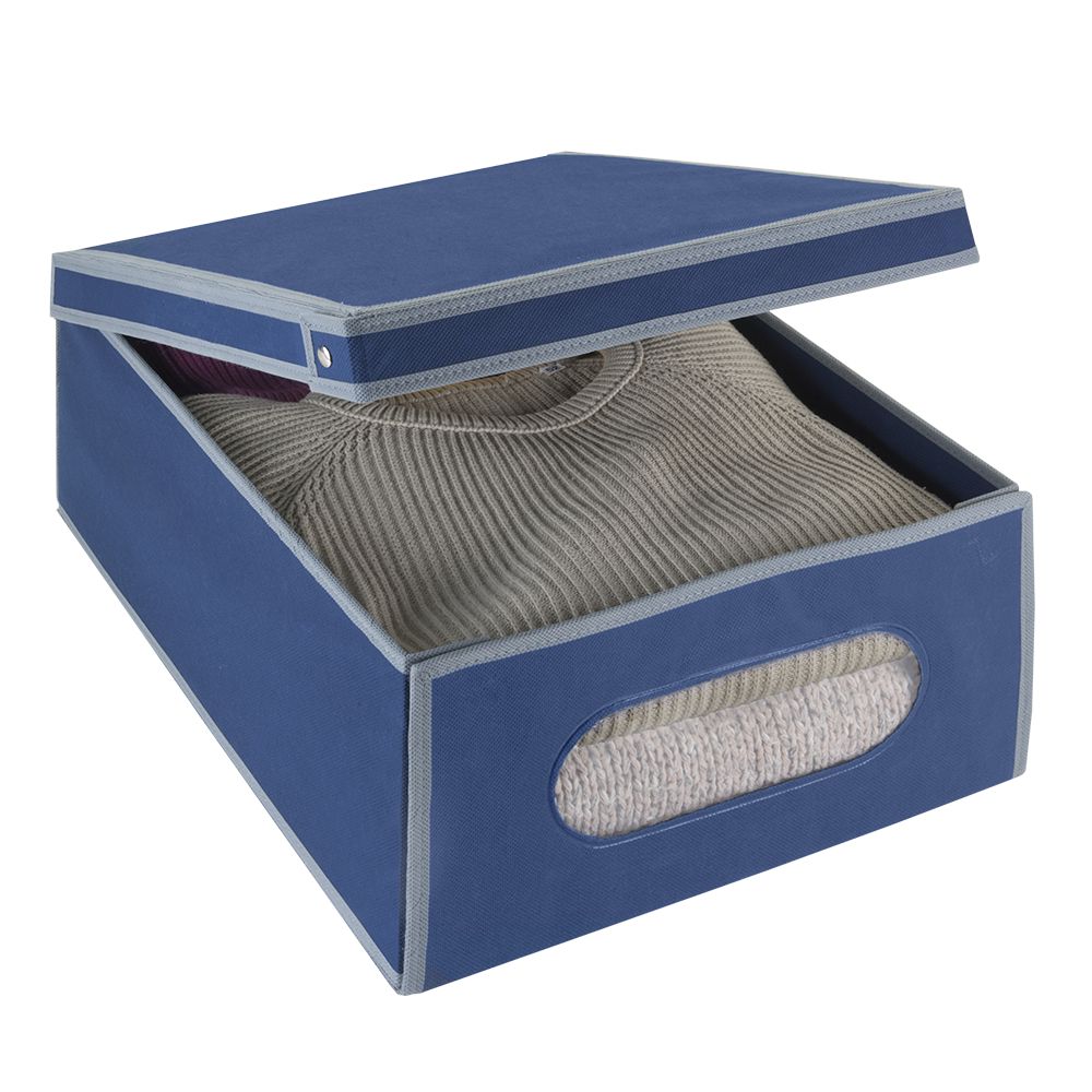 Короб для хранения Metaltex Airy, цвет: синий, 48 х 36 х 19 см75.04.63 Короб для хранения Metaltex Airy, цвет: синий, 48 х 36 х 19 см75.04.63Удобный футляр для хранения Metaltex Airy прямоугольной формы, выполнен из прочного нетканого материала. Такой футляр отлично защитит ваши вещи от загрязнений, моли, пыли, влаги и поможет надолго сохранить их безупречный вид во время хранения и транспортировки. Размер: 48 см х 36 см х 19 см.