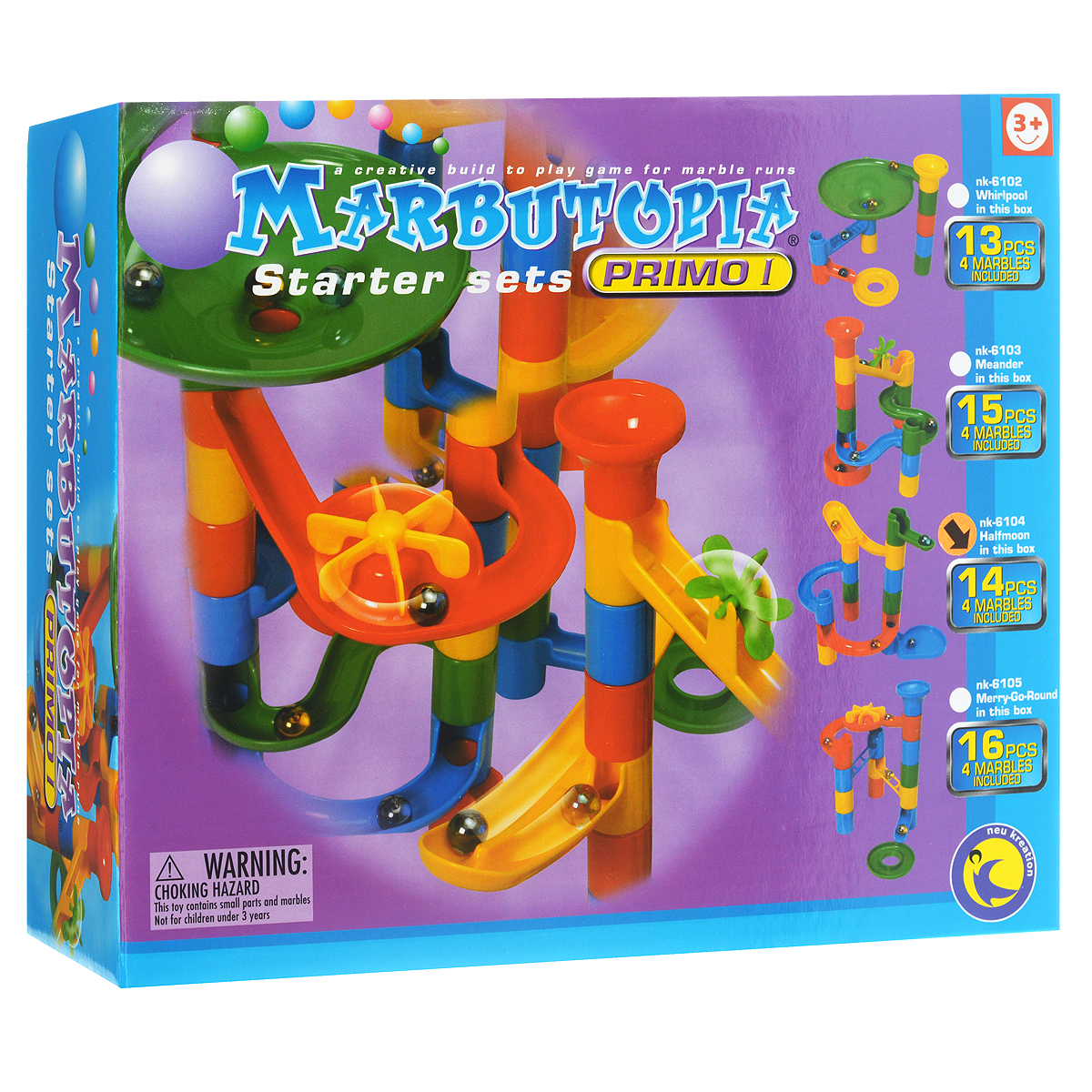 Marbutopia Конструктор Полумесяцnk-6104 Marbutopia Конструктор Полумесяцnk-6104Конструктор Marbutopia Полумесяц - первый шаг ребенка в мир конструирования объемных лабиринтов. В данном комплекте имеются разноцветные пластиковые детали: желобки, круговые дорожки, петля, вертикальные трубки, 4 стеклянных шарика-хамелеона и другие. Основная задача - построить горку так, чтобы шарик не застревал, а скатывался вниз по дорожкам и виражам. Особенность конструктора заключается в том, что он позволяет ребенку строить бесконечные забавные лабиринты руководствуясь своей фантазией или по прилагаемой инструкции (2 варианта сборки лабиринта). Конструирование лабиринтов полезно для развития пространственного мышления и воображения. Также развивает координацию, моторику, концентрацию, планирование, стратегию, понятие причины и следствия. Раннее развитие этих навыков, как известно, существенно увеличивает академические и интеллектуальные способности ребенка. Набор Полумесяц совместим с другими наборами серии Primo благодаря чему вы всегда можете...