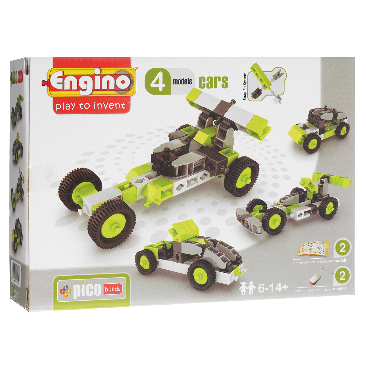 Engino Конструктор Cars 4 modelsPB11(0431) Engino Конструктор Cars 4 modelsPB11(0431)Конструктор Engino Cars обязательно понравится вашему ребенку! Конструктор включает в себя 49 элементов и схематичную инструкцию по сборке. В прилагаемой инструкции приведены модели двух машинок, и еще к двум моделям доступны онлайн-инструкции на официальном сайте производителя. Также ребенок может сконструировать свои модели. Игры с конструктором помогут ребенку развить воображение, внимательность, пространственное мышление и творческие способности.