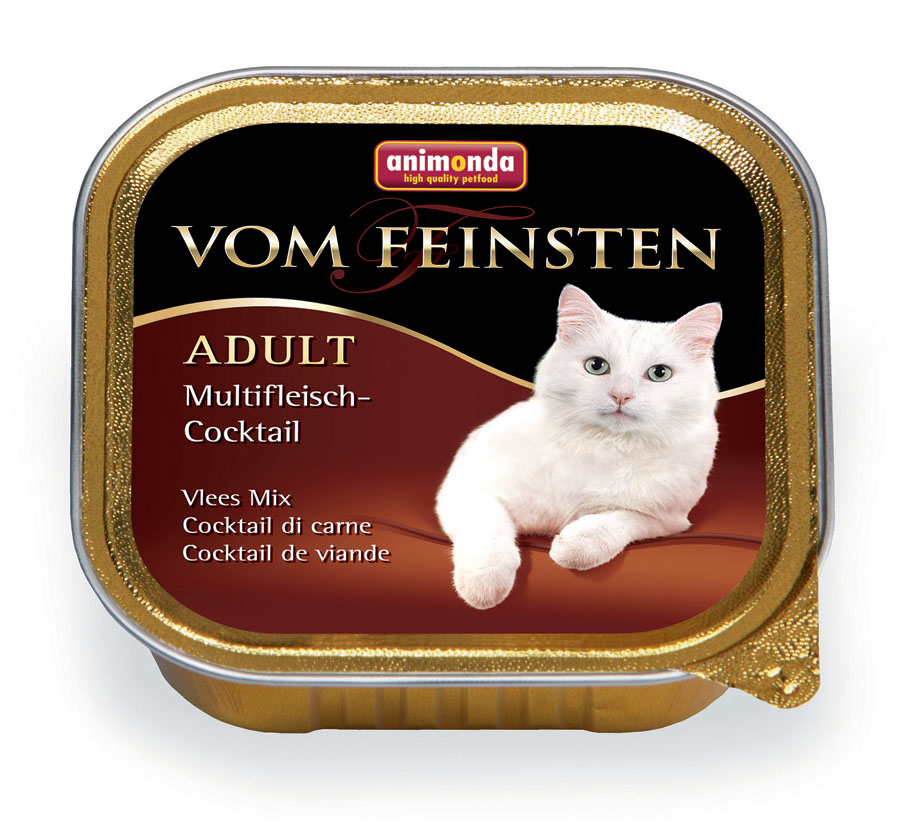 Консервы Animonda Vom Feinsten для взрослых кошек, с мясным коктейлем, 100 г25006 Консервы Animonda Vom Feinsten для взрослых кошек, с мясным коктейлем, 100 г25006Влажные корма Animonda Vom Feinstenсодержат отборные сорта мяса, комбинированные со специальными ингредиентами. Консервы - восхитительная еда, которая обещает много удовольствия и ценится кошачьими гурманами во всем мире, это линия полноценных сбалансированных консервированных кормов, которая удовлетворит запросы самых требовательных кошек. Состав: мясо и мясные продукты 63% (говядина 23%, ягненок 10%, индейка 10%, курица 10%, кролик 10%), бульон, минералы. Анализ: белок 11%, жир 5%, клетчатка 0,3%, зола 1,6%, влажность 81%. Добавки (на 1 кг продукта): витамин D3 200 МЕ, витамин Е (a-токоферол) 30 мг. Вес: 100 г. Товар сертифицирован.