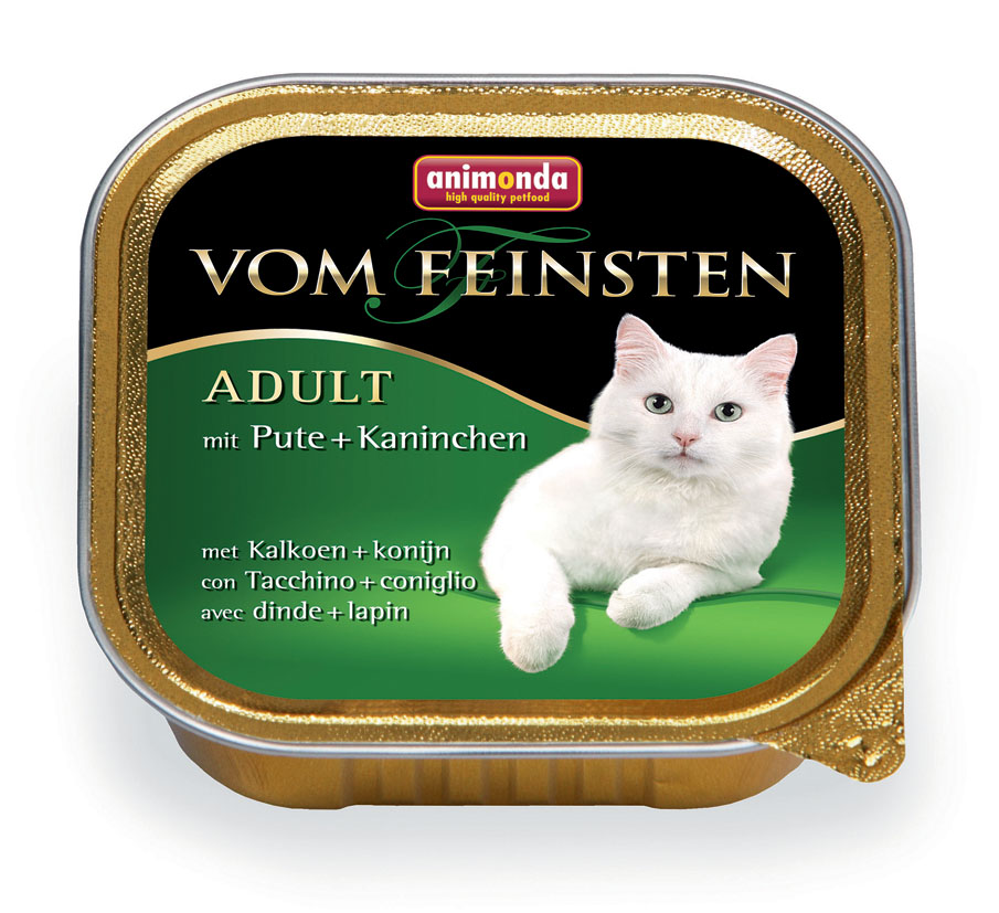 Консервы Animonda Vom Feinsten для взрослых кошек, с индейкой и кроликом, 100 г46680 Консервы Animonda Vom Feinsten для взрослых кошек, с индейкой и кроликом, 100 г46680Консервы Animonda Vom Feinsten - восхитительная еда, которая обещает много удовольствия и ценится кошачьими гурманами во всем мире. Этот удивительно аппетитный консервированный корм имеет изысканную и насыщенную структуру, что очень нравится кошкам, а богатое сочетание различных сортов мяса добавляет пикантности этому блюду. Формула тщательно продумана, чтобы обеспечить все потребности питомца: комплекс витаминов, минералов и микроэлементов позаботится о крепком здоровье, блестящей шерсти и прекрасном пищеварении. Состав: мясо и мясные продукты 63% (свинина, индейка 25%, кролик 8%), бульон, минералы. Анализ: белок 11%, жир 5%, клетчатка 0,3%, зола 1,6%, влажность 81%. Добавки (на 1 кг продукта): витамин D3 200 МЕ, витамин Е (a-токоферол) 30 мг. Вес: 100 г. Товар сертифицирован.