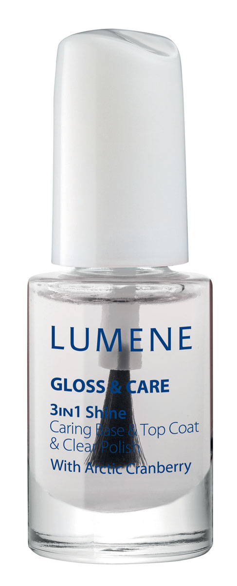 LUMENE Средство Lumene Gloss & Care 3в1: ухаживающая основа + закрепляющее покрытие + сияющий блеск, 5 млNL372-84454 LUMENE Средство Lumene Gloss & Care 3в1: ухаживающая основа + закрепляющее покрытие + сияющий блеск, 5 млNL372-84454LUMENE GLOSS & CARE 3-IN-1 SHINE CARING BASE & TOP COAT СРЕДСТВО LUMENE GLOSS & CARE 3В1: УХАЖИВАЮЩАЯ ОСНОВА+ ЗАКРЕПЛЯЮЩЕЕ ПОКРЫТИЕ+СИЯЮЩИЙ БЛЕСК С маслом семян арктической клюквы Применение: возможно использование в качестве блестящего прозрачного лака, а также базы или закрепляющего покрытия для лака.