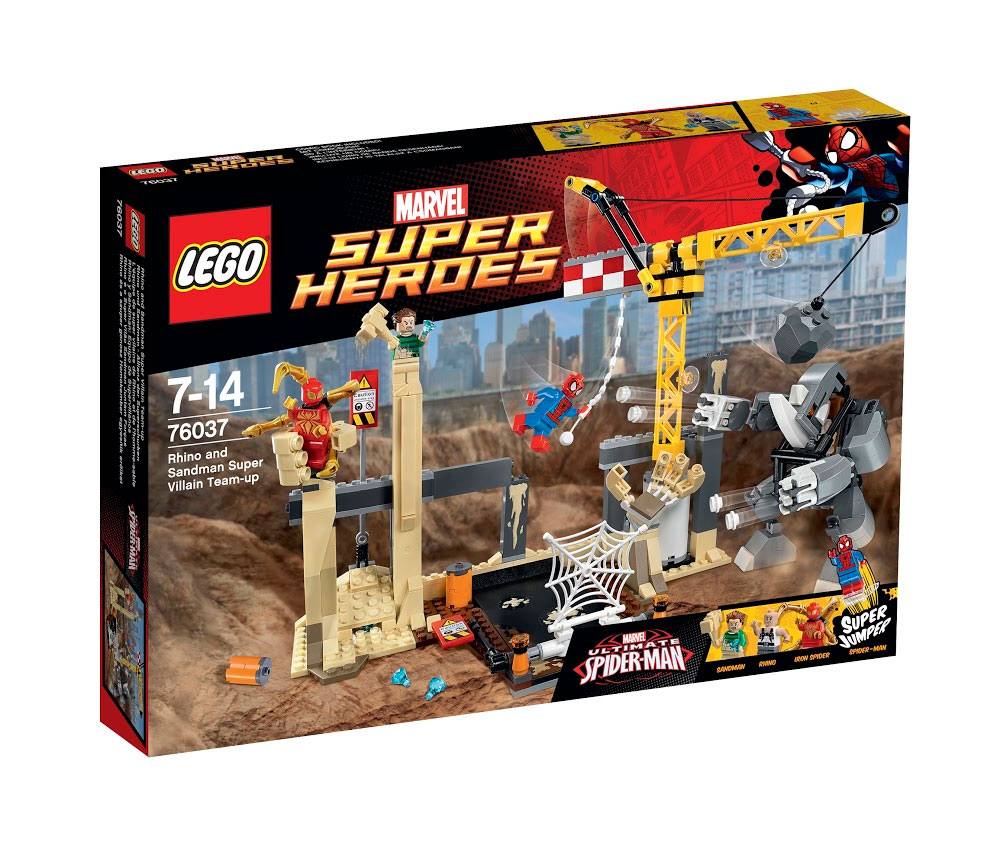 LEGO Super Heroes Конструктор Носорог и Песочный человек против Супергероев 7603776037 LEGO Super Heroes Конструктор Носорог и Песочный человек против Супергероев 7603776037Песочный человек и Носорог объединили усилия, чтобы украсть бриллианты, и теперь они прячутся с добычей на строительной площадке. Поспеши вместе с Железным пауком и Человеком-пауком, чтобы вернуть украденные драгоценности. О, нет! Суперзлодеи устроили засаду, стреляя из шипованных шутеров робота Носорога, и захватили Железного паука в одну из меняющих форму рук Песочного человека. Выполни супер-прыжок Человека-паука, активируй паутину и шар-разрушитель, чтобы повергнуть робота Носорога. Затем освободи Железного паука из песчаной руки и ударь по знаку с помощью еще одного точного прыжка, чтобы найти спрятанные бриллианты! В набор входят 4 минифигурки с оружием и разнообразными аксессуарами: Человек-паук, Железный паук, Песочный человек и Носорог. В процессе игры с конструкторами LEGO дети приобретают и постигают такие необходимые навыки как познание, творчество, воображение. Обычные наблюдения за детьми показывают, что единственное, чему они с удовольствием посвящают...