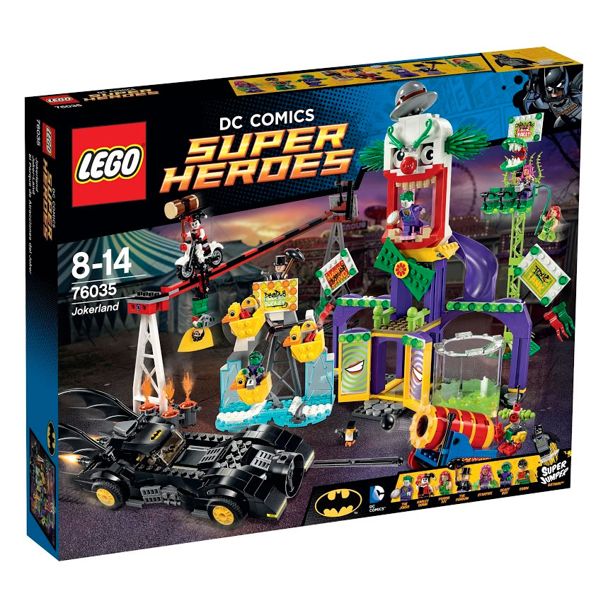 LEGO Super Heroes Конструктор Джокерленд 7603576035 LEGO Super Heroes Конструктор Джокерленд 7603576035Джокер и его команда злодеев превратили парк развлечений Готэм-сити в кошмарный Джокерленд и захватили Старфаер, Зверёныша и Робина. Спеши на помощь вместе с Бэтменом в чудесном Бэтмобиле. Уклоняйся от выстрелов из пушки и целься в робота-клоуна из ракетных установок. Пришло время для серьезных супер-прыжков, чтобы победить злодеев. Бабах! Свергни Пингвина с пьедестала. Бам! Соверши точно направленный прыжок, чтобы освободить Робина из гонки вверх ногами с Харли Куин. Бух! Сбрось Ядовитый плющ с её раскачивающейся ветки. Наконец, выбей Джокера изо рта клоуна! В набор входят 8 минифигурок с разнообразными аксессуарами: Бэтмен, Робин, Зверёныш, Старфаер, Пингвин, Джокер, Ядовитый плющ и Харли Куин. В процессе игры с конструкторами LEGO дети приобретают и постигают такие необходимые навыки как познание, творчество, воображение. Обычные наблюдения за детьми показывают, что единственное, чему они с удовольствием посвящают время, - это игры. Игра - это состояние души, это...