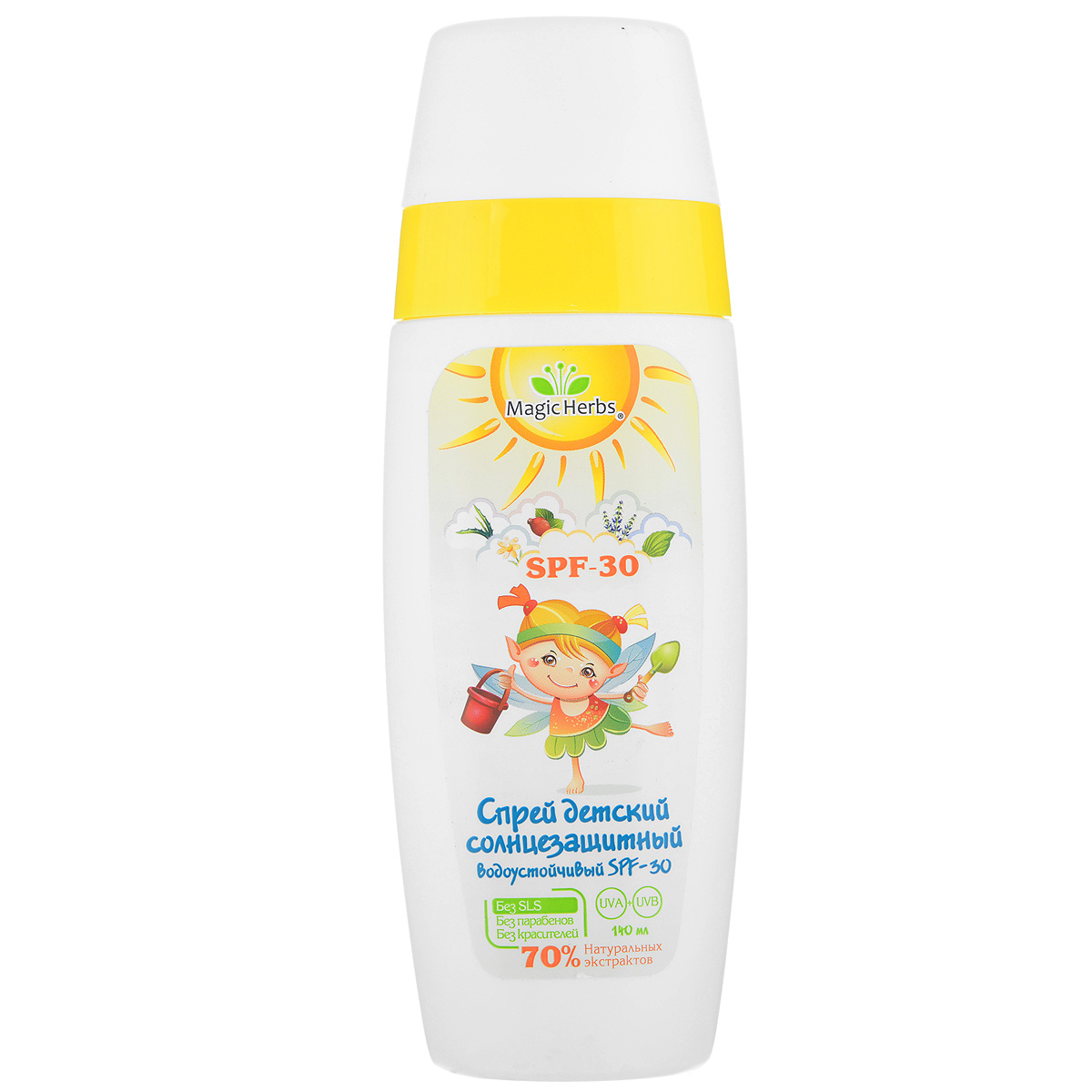 Magic Herbs Спрей детский солнцезащитный, SPF-30, 140 млБП227 Magic Herbs Спрей детский солнцезащитный, SPF-30, 140 млБП227Спрей детский солнцезащитный Magic Herbs - это эффективная защита от солнца, благодаря входящей в состав высокоэффективной системе UVA/UVB фильтров. Экстракты ромашки, подорожника, шиповника, лаванды и алоэ, входящие в состав детского спрея, оказывают увлажняющее и смягчающее действие. При воздействии ультрафиолетовых лучей запускается полная система защиты: подавляется окислительный стресс. Генерируется дополнительная защита от ультрафиолетовых лучей. Блокируется дальнейшее образование свободных радикалов. Суммарный защитный эффект системы сохраняется или даже увеличивается. Товар сертифицирован.