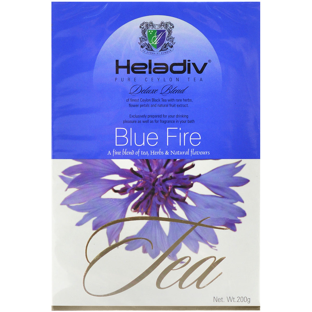 Heladiv Blue Fire чёрный листовой чай с васильком, 200 г4791007004806 Heladiv Blue Fire чёрный листовой чай с васильком, 200 г4791007004806Heladiv Blue Fire - черный цейлонский чай с натуральными ароматизаторами киви, гуавы, мяты, женьшеня, шиповника и лепестками василька. Лепестки василька придают чаю противомикробные и общеоздоровляющие свойства.