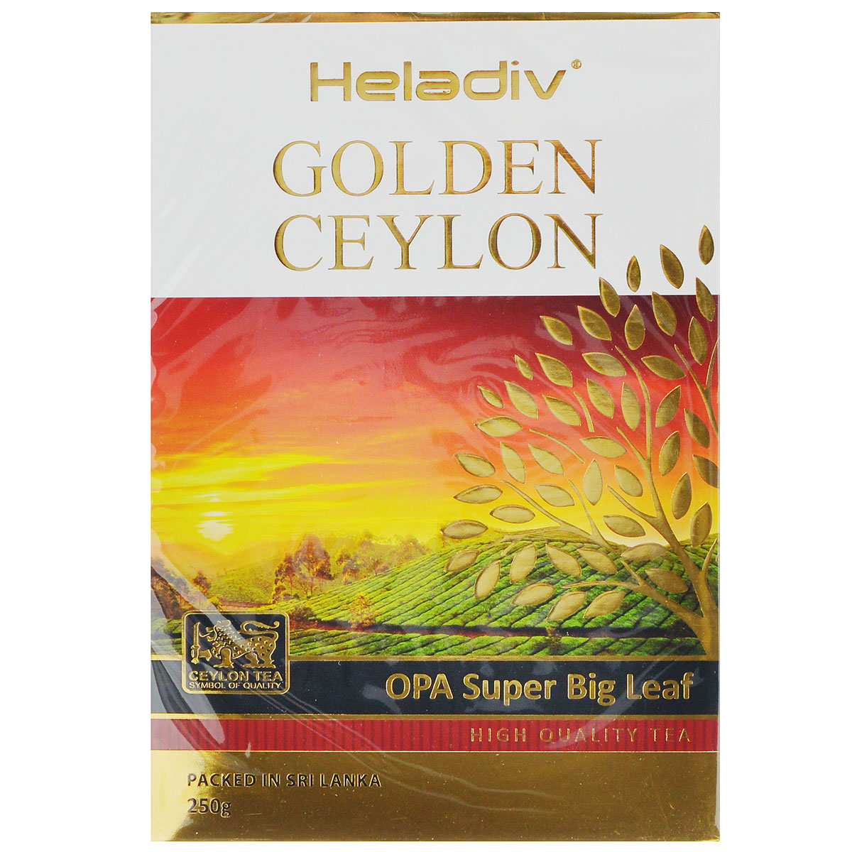 Heladiv Golden Ceylon Opa Super Big Leaf черный листовой чай, 250 г4791007010647 Heladiv Golden Ceylon Opa Super Big Leaf черный листовой чай, 250 г4791007010647Heladiv Golden Ceylon Opa Super Big Leaf - черный крупнолистовой чай высшей категории, собранный на лучших плантациях Шри-Ланки. Этот чай со свежим и в то же время крепким вкусом позволит вам ощутить гармонию, рожденную из прохлады высокогорных плато и зноя освещенных солнцем горных склонов Цейлона. Крепкий настой красного оттенка с золотистым отливом, уникальным вкусом и освежающим ароматом стал непременным атрибутом традиционного английского завтрака.