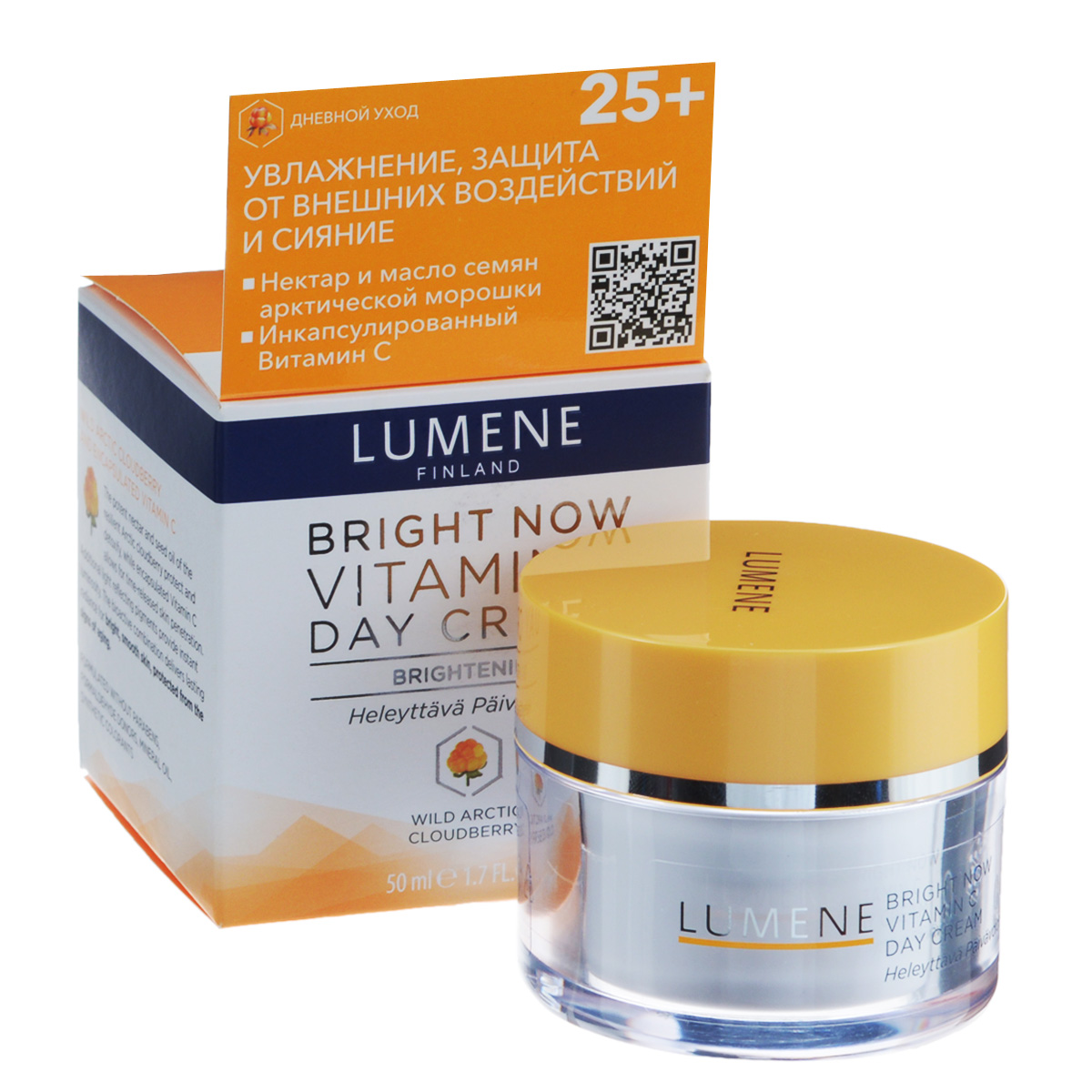 Lumene Дневной крем для лица Bright Now Vitamin C, придающий сияние, 50 млNL574-80140 Lumene Дневной крем для лица Bright Now Vitamin C, придающий сияние, 50 млNL574-80140Дневной крем Lumene Bright Now Vitamin C освежает, увлажняет и восстанавливает баланс влаги в коже, улучшает и выравнивает цвет лица. Подходит для всех типов кожи. Специально разработанная формула борется с появлением первых признаков старения. Сочетание двух мощных ингредиентов - нектара и масла семян арктической морошки - является сильным антиоксидантом, который ухаживает за кожей, обеспечивая эффект детоксикации и защищая от внешних воздействий. Инкапсулированный витамин С придает коже сияние. Светоотражающие пигменты мгновенно освежают цвет лица. Произведено без парабенов, производных формальдегида, минеральных масел и синтетических красителей. Товар сертифицирован.