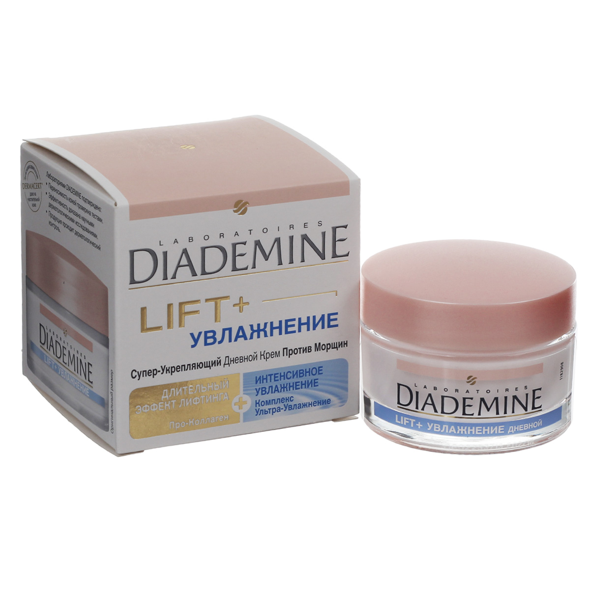 DIADEMINE LIFT+ Дневной крем Увлажнение, 50мл9430025 DIADEMINE LIFT+ Дневной крем Увлажнение, 50мл9430025DIADEMINE LIFT+ УВЛАЖНЕНИЕ повышает упругость кожи, разглаживает мимические и глубокие морщины, совмещая действие сильного активатора образования коллагена и интенсивное увлажнение. Высокоэффективная формула с Коллаген-Активатором воздействует на 5 типов коллагена как в глубоких слоях кожи, так и в поверхностных, обеспечивая максимальную эластичность и упругость кожи в течение всего дня. ВОЗРАСТНАЯ РЕКОМЕНДАЦИЯ: 30 -50 лет