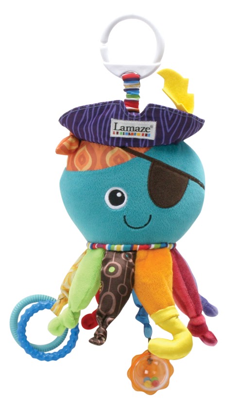 Погремушка-подвеска мягкая Lamaze Капитан Кальмар, 27 см. LC27068RULC27068RU Погремушка-подвеска мягкая Lamaze Капитан Кальмар, 27 см. LC27068RULC27068RUЯркая погремушка-подвеска Капитан Кальмар для самых маленьких обязательно понравится крохе. Выполнена из разноцветных материалов различной фактуры, что позволяет развивать мелкую моторику, сенсорное и цветовое восприятие. Капитан кальмар имеет приятную на ощупь шуршащую шляпу, безопасное зеркальце, несколько колец-прорезывателей и яркую погремушку. За кольцо, расположенное в верхней части, игрушку очень удобно подвешивать к кроватке, коляске или манежу. Веселый капитан Кальмар обязательно понравится крохе. Погремушка-подвеска поможет вашему малышу познакомиться с основными цветами и развить мелкую моторику рук и координацию движений. Рекомендуется детям от 0 до 2 лет.