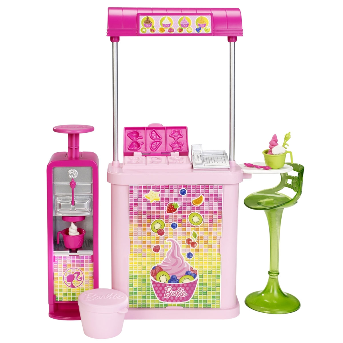 Barbie Мебель для кукол Магазин мороженогоCFB46_CFB49 Barbie Мебель для кукол Магазин мороженогоCFB46_CFB49Игровой набор Barbie Магазин мороженого приведет в восторг вашу малышку. Барби вместе с сестрами решили провести незабываемый день вместе. Магазин мороженого выполнен в современном стиле и украшены символами Барби, а внутри обязательно найдутся все необходимые аксессуары для интересной и творческой игры. В магазине можно приготовить мороженое из специальной смеси для игры (представлена в двух цветах). Куклы в комплект не входят.