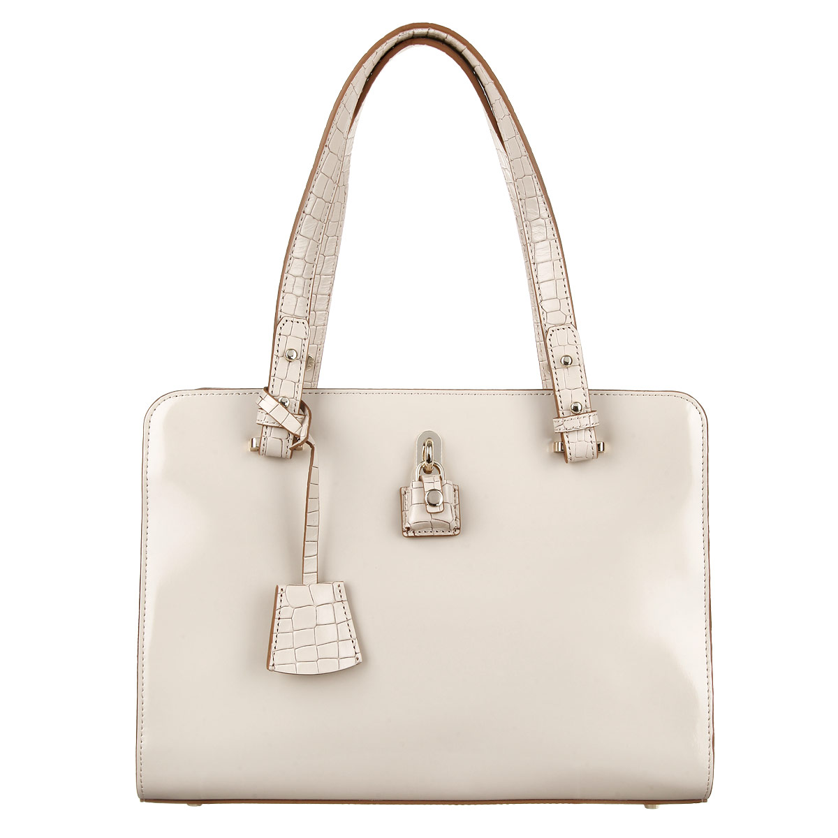 Сумка женская Eleganzza, цвет: бежевый. ZQ-37150AZQ-37150A Сумка женская Eleganzza, цвет: бежевый. ZQ-37150AZQ-37150AИзысканная женская сумка Eleganzza выполнена из натуральной кожи. Сумка закрывается на две металлические молнии. Внутри два отделения. В первом отделении есть два накладных кармашка для мелочей и телефона. Во втором отделении втачной карман на застежке-молнии. Задняя сторона дополнена плоским втачным карманом на застежке-молнии. Сумка украшена декоративной подвеской на кожаном шнурке. Две ручки сумки крепятся на металлическую фурнитуру золотого цвета. Дно сумки защищено металлическими ножками, обеспечивающими дополнительную устойчивость. В комплекте чехол для хранения. Блестящий дизайн сумки, сочетающий классические формы с оригинальным оформлением, позволит вам подчеркнуть свою индивидуальность и сделает ваш образ изысканным и завершенным.