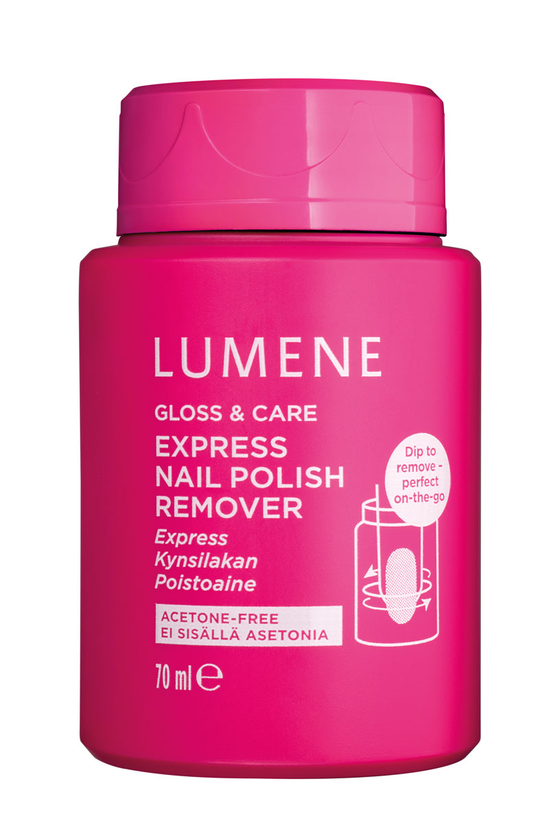 LUMENE Экспресс-средство для снятия лака Gloss & Care, 70 млNL372-84600 LUMENE Экспресс-средство для снятия лака Gloss & Care, 70 млNL372-84600Средство для снятия лака в баночке со спонжем – больше никаких ватных дисков! Быстро и удобно: опустите палец в баночку и покрутите в течение 1-2 секунд – лак будет моментально удален. Не оставляет следов на коже и кутикуле Идеальное средство для путешествия Безупречно удаляет даже темные оттенки и лаки со специальными эффектами Без ацетона