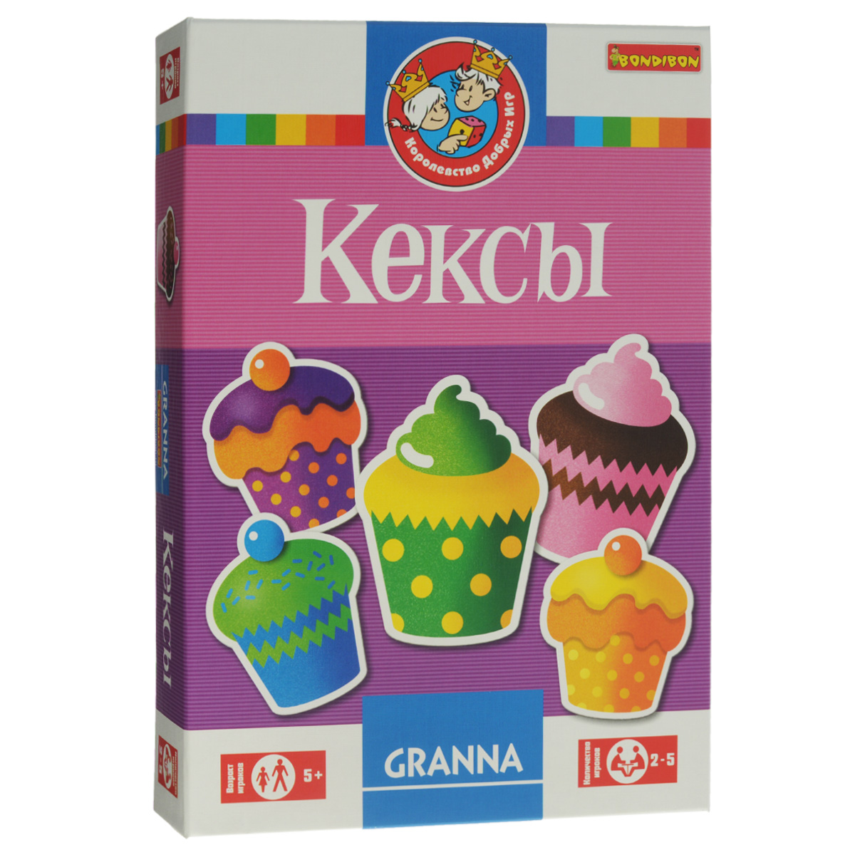 Настольная игра Bondibon КексыВВ1270 Настольная игра Bondibon КексыВВ1270Что может выглядеть аппетитнее свежих кексов? Не страшно, что эти кексы невозможно съесть - ведь они являются основой интереснейшей игры. Играть в нее весело и совсем несложно: участники по очереди кидают две игральные кости, на гранях которых вместо цифр размещены разноцветные кружочки. Если среди кексов присутствует выполненные в выпавших цветах, игрок забирает его себе, причем сделать это он должен как можно быстрее! Красивые, выполненные из плотного высококачественного картона кексы смогут научить ребят быстро думать и двигаться, а любой самый скучный вечер пройдет незаметно за веселой игрой! Время игры: 15 минут.