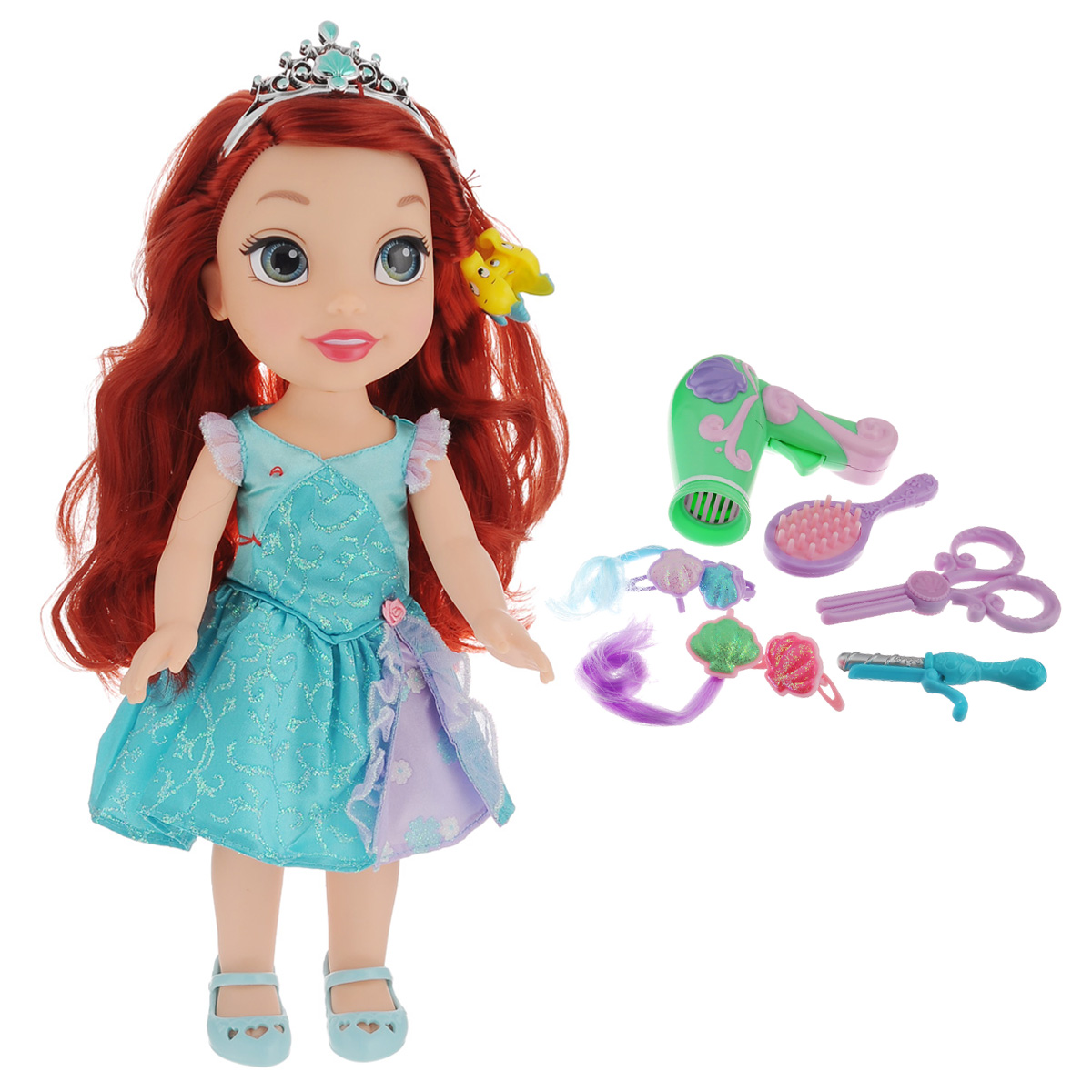 Disney Princess Игровой набор с куклой Easy Styles Ариэль757220_Ариэль Disney Princess Игровой набор с куклой Easy Styles Ариэль757220_АриэльИгровой набор Disney Princess Easy Styles Ариэль - это великолепный игровой набор, который непременно понравится любой девочке. Набор состоит из куклы героине популярного мультфильма Ариэль и все необходимые аксессуары для создания стильного образа. Фен работает как настоящий от 1 батарейки напряжения 1,5 V типа ААА (не входит в комплект), а утюжок поможет создать красивые локоны. Модные заколочки завершат стильный образ. Игрушка изготовлена из высококачественных материалов. Кукла имеет большие не нарисованные глаза.