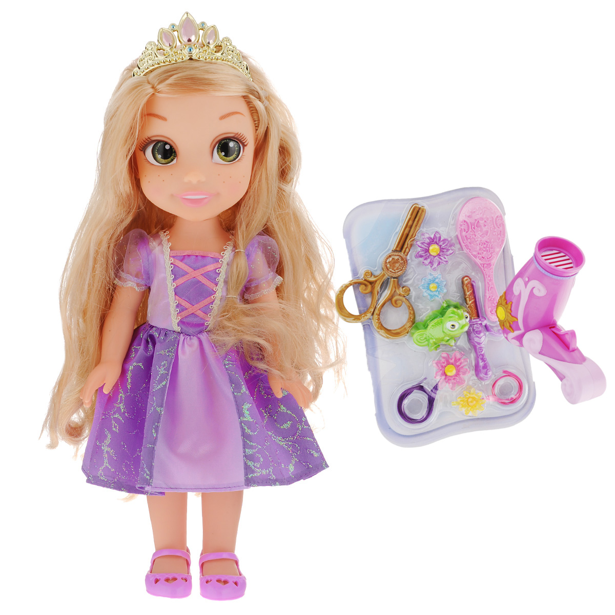 Disney Princess Игровой набор Easy Styles Рапунцель757220_Рапунцель Disney Princess Игровой набор Easy Styles Рапунцель757220_РапунцельИгровой набор Disney Princess Easy Styles Рапунцель - это великолепный игровой набор, который непременно понравится любой девочке. Набор состоит из куклы героине популярного мультфильма Рапунцель и все необходимые аксессуары для создания стильного образа. Фен работает как настоящий от 1 батарейки напряжения 1,5 V типа ААА (не входит в комплект), а утюжок поможет создать красивые локоны. Модные заколочки завершат стильный образ. Игрушка изготовлена из высококачественных материалов. Кукла имеет большие не нарисованные глаза.