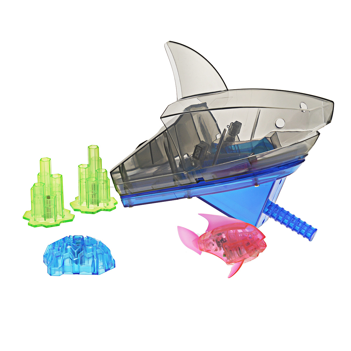 Игровой набор Aqua Bot Shark Tank, цвет: розовый460-3358розовый Игровой набор Aqua Bot Shark Tank, цвет: розовый460-3358розовыйУникальный набор Hexbug Aquabot Shark Tank изготовлен из безопасного пластика и выполнен в виде забавной рыбки с аквариумом и игровыми элементами для него. Теперь микро-роботы осваивают и водные глубины! В набор входит рыбка-робот, аквариум, три игрушечных коралла, декоративная голова акулы. Микро-робот Hexbug Aqua Bot плавает как настоящая рыба и непредсказуем в направлении движения. Опустите его в воду и он оживет! Если микро-робот замер, то достаточно просто всколыхнуть воду и он снова поплывёт. Вне воды микро-робот автоматически выключается. Микро-робот светится в темноте. Для работы игрушки необходимы 2 батареи типа AG13/LR44 (входят в комплект).