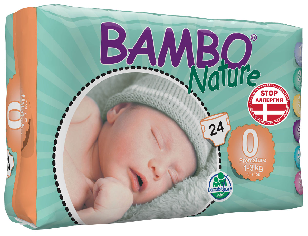 Bambo Nature Подгузники детские одноразовые, Premature, 1-3 кг, 24 шт310130 Bambo Nature Подгузники детские одноразовые, Premature, 1-3 кг, 24 шт310130Подгузники и трусики Bambo Nature содержат мягкую тканевидную заднюю часть и внутренний слой, что делает их исключительно нежными для кожи малыша. Они тоньше обычных подгузников, а воздухопроницаемый слой позволяет коже дышать, исключая «парниковый эффект». В перечень восхитительных свойств подгузников Bambo Nature также входят и эластичные боковые вставки. Супер-слой распущенная целлюлоза и сверх-сухая система обеспечивает быстрое впитывание и оставляет поверхность сухой. Поэтому для вас и вашего малыша каждое утро будет добрым. Bambo Nature - одни из наиболее экологически чистых подгузников на рынке. В перечень восхитительных свойств подгузников Bambo Nature также входят и эластичные боковые вставки. Проверено дерматологами.