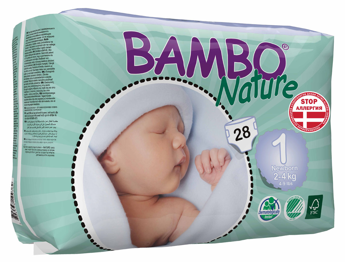 Bambo Nature Подгузники детские одноразовые New Born, 2-4 кг, 28 шт310131 Bambo Nature Подгузники детские одноразовые New Born, 2-4 кг, 28 шт310131Подгузники и трусики Bambo Nature содержат мягкую тканевидную заднюю часть и внутренний слой, что делает их исключительно нежными для кожи малыша. Они тоньше обычных подгузников, а воздухопроницаемый слой позволяет коже дышать, исключая «парниковый эффект». В перечень восхитительных свойств подгузников Bambo Nature также входят и эластичные боковые вставки. Супер-слой распущенная целлюлоза и сверх-сухая система обеспечивает быстрое впитывание и оставляет поверхность сухой. Поэтому для вас и вашего малыша каждое утро будет добрым. Bambo Nature - одни из наиболее экологически чистых подгузников на рынке. В перечень восхитительных свойств подгузников Bambo Nature также входят и эластичные боковые вставки. Проверено дерматологами.