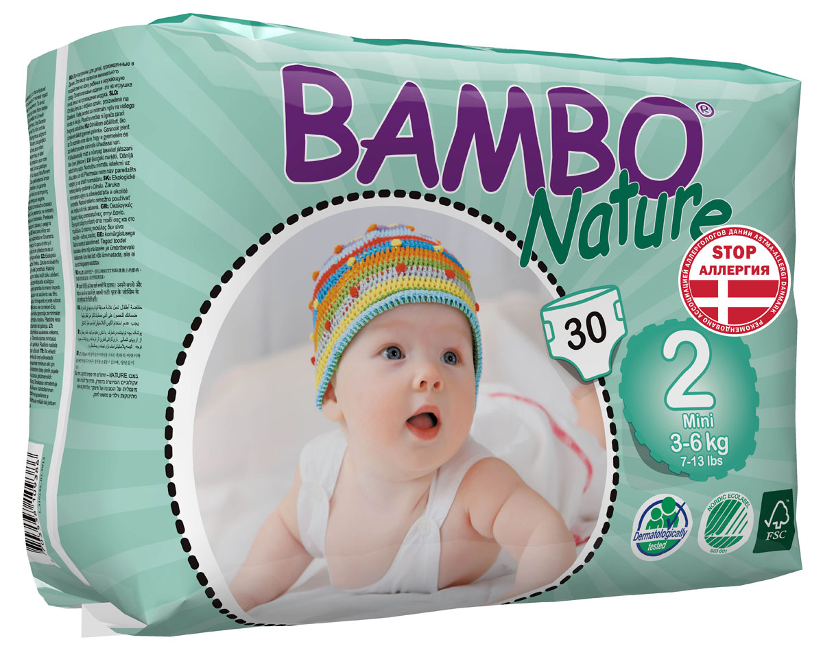 Bambo Nature Подгузники детские одноразовые Mini, 3-6 кг, 30 шт310132 Bambo Nature Подгузники детские одноразовые Mini, 3-6 кг, 30 шт310132Подгузники и трусики Bambo Nature содержат мягкую тканевидную заднюю часть и внутренний слой, что делает их исключительно нежными для кожи малыша. Они тоньше обычных подгузников, а воздухопроницаемый слой позволяет коже дышать, исключая «парниковый эффект». В перечень восхитительных свойств подгузников Bambo Nature также входят и эластичные боковые вставки. Супер-слой распущенная целлюлоза и сверх-сухая система обеспечивает быстрое впитывание и оставляет поверхность сухой. Поэтому для вас и вашего малыша каждое утро будет добрым. Bambo Nature - одни из наиболее экологически чистых подгузников на рынке. В перечень восхитительных свойств подгузников Bambo Nature также входят и эластичные боковые вставки. Проверено дерматологами.