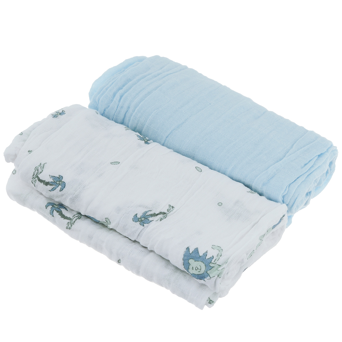 Пеленки Baby Nice муслиновые, цвет: голубой, 115 см х 115 см, 2 штL115 Пеленки Baby Nice муслиновые, цвет: голубой, 115 см х 115 см, 2 штL115Комплект Baby Nice состоит из двух нежных двухслойных муслиновых пеленок. Одна пеленка - однотонная, другая - с приятным красочным принтом. Изделия изготовлены из натурального 100% хлопка. Пеленка - это простая, удобная, привычная и доступная одежда для новорожденного. Пеленки легкие и воздушные и хорошо вентилируются. Благодаря особой технологии переплетения нитей и специальной отделки пряжи, муслиновые пеленки приобрели улучшенную мягкость и гигроскопичность. Легкие и дышащие, эластичные и практичные, такие пеленки хорошо пропускают воздух, впитывают влагу и прекрасно отдают тепло. Они создадут вашему малышу ощущение свежести и комфорта. Пеленки из хлопкового муслина неприхотливы в использовании и в уходе, они не деформируются. Новорожденному малышу для стимулирования развития необходимо постоянно испытывать тактильные ощущения, ощущать прикосновения к коже. Малыш попадает в огромное для него свободное пространство, которое намного больше...