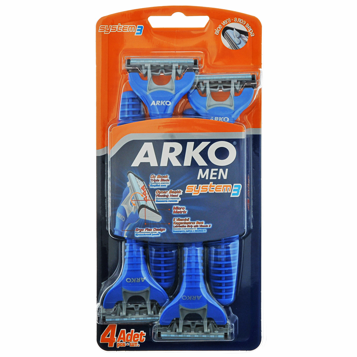 Arko MEN Станок для бритья System3 3 лезвия 4шт80050203 Arko MEN Станок для бритья System3 3 лезвия 4шт80050203идеально соответствуют современному темпу жизни: ?Обеспечивают чистоту и гигиеничность бритья ?Доступны по цене ?Незаменимы в командировке и любой поездке ?Являются хорошим дополнением к многоразовым бритвенным станкам