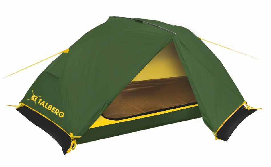 Палатка Talberg BORNEO PRO 2, цвет: зеленыйУТ-000059361 Палатка Talberg BORNEO PRO 2, цвет: зеленыйУТ-000059361Легкая двухслойная двухместная палатка с дополнительной верхней выносной дугой, увеличивающей объем тамбуров. Палатки Talberg профессиональной линии были специально разработаны для походов в весеннее, летнее и осеннее время. В палатках этой серии используются материалы и конструкции, которые позволяют комфортно провести теплую летнюю ночь или переждать серьезную непогоду с сильным ветром и осадками. Состав материала: полиэстер, алюминий