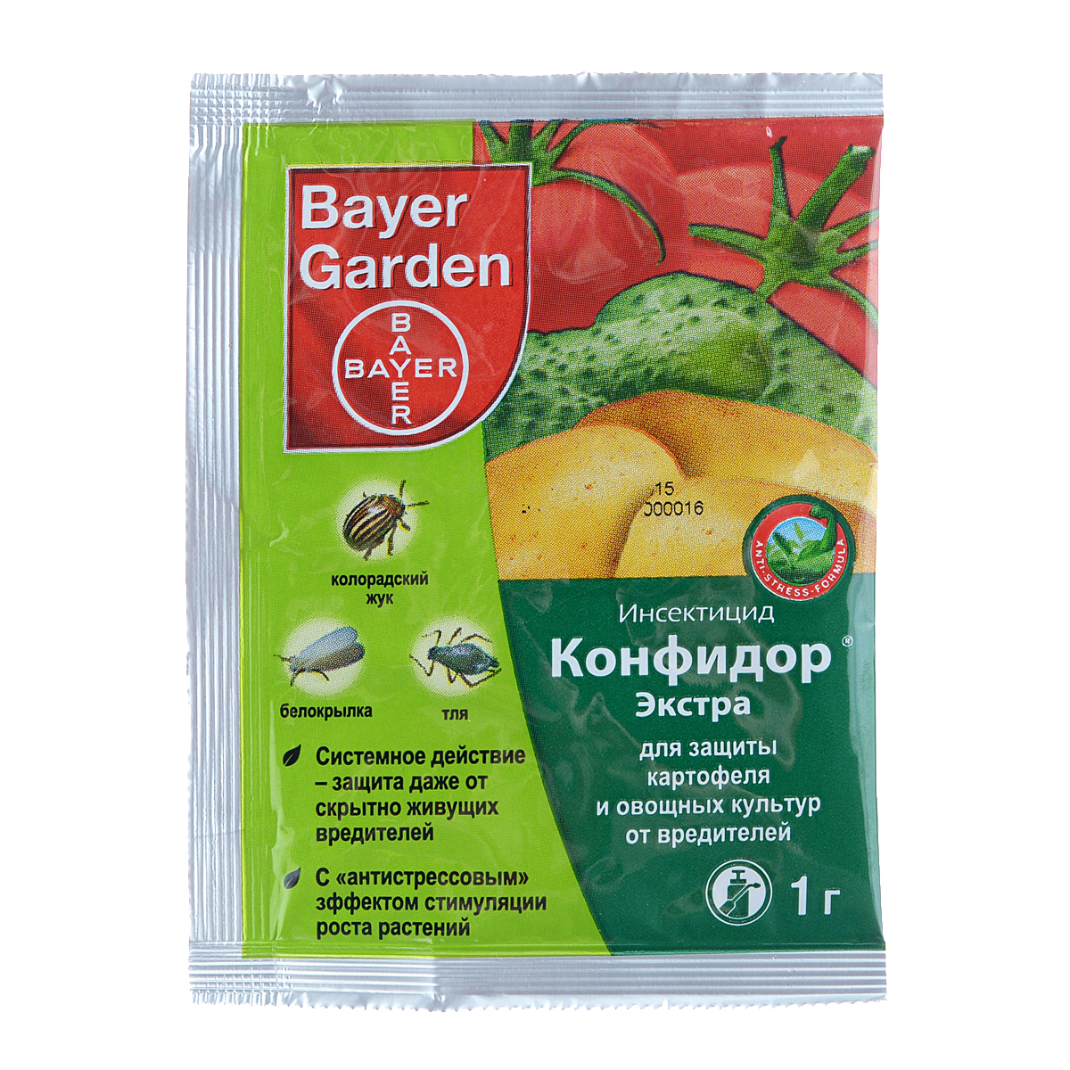 Инсектицид Bayer Garden Конфидор Экстра, для защиты картофеля и овощных культур от вредителей, 1 г8-422959 Инсектицид Bayer Garden Конфидор Экстра, для защиты картофеля и овощных культур от вредителей, 1 г8-422959Инсектицид Bayer Garden Конфидор Экстра выполнен в виде водно-диспергируемых гранул и предназначен для защиты картофеля и овощных культур от вредителей. Очень эффективен против колорадского жука, белокрылки, тли и табачного трипса. Срок ожидания: 20 дней для картофеля, 5 дней для томата и огурцов. Вес: 1 г. Действующее средство: имидаклоприд. Концентрация: 700 г/кг.