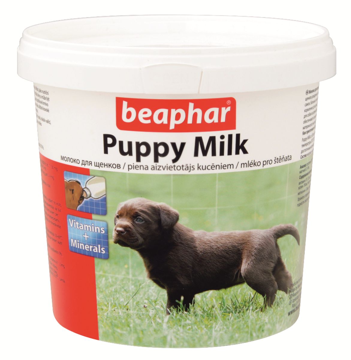 Молочная смесь Beaphar Puppy Milk, для щенков, 500 г19000 Молочная смесь Beaphar Puppy Milk, для щенков, 500 г19000Молоко для щенков Beaphar Puppy Milk сделано из легко усваиваемой сыворотки и очень близко по составу и вкусу к натуральному молоку самки. Молочная смесь Beaphar Puppy Milk - это полноценная замена материнского молока для осиротевших, брошенных или потерявшихся щенков, щенков рожденных в многочисленном помете, при отъеме от груди и как дополнительное кормлении для беременных и кормящих самок, больных или выздоравливающих взрослых животных. Смесь может быть использована как основное кормление для щенков с рождения до 35 дней. Увеличивает выработку натурального молока. Содержит все необходимые белки, жиры, витамины и минералы в оптимальном соотношении. Состав: молоко и молочные продукты, масла и жиры, минеральные вещества. Анализ: протеин 24%; клетчатка 0%; жиры 24%, зола 7%; влага 3,5 %; кальций 0,90%, фосфор 0,60%, натрий 0,70%, магний 0,14%, калий 1,30%. Содержание витаминов и минеральных веществ в 1 кг: витамин A 50000 МЕ, витамин D3 2000 МЕ,...