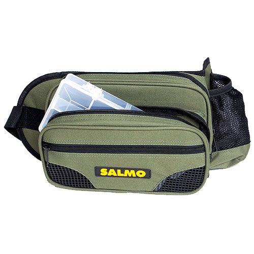 Сумка рыболовная поясная Salmo 59, цвет: зеленый, черный, 26 см х 15 см х 6,5 см1959 Сумка рыболовная поясная Salmo 59, цвет: зеленый, черный, 26 см х 15 см х 6,5 см1959Поясная рыболовная сумка Salmo 59 выполнена из прочного нейлона. Имеет 1 вместительное отделение на застежке-молнии. Спереди имеется 2 кармана на застежке-молнии. На поясе расположен сетчатый карман. Поясной ремень регулируется по длине. В комплекте пластиковая коробка для переноски снастей. Количество отделений коробки: 8.