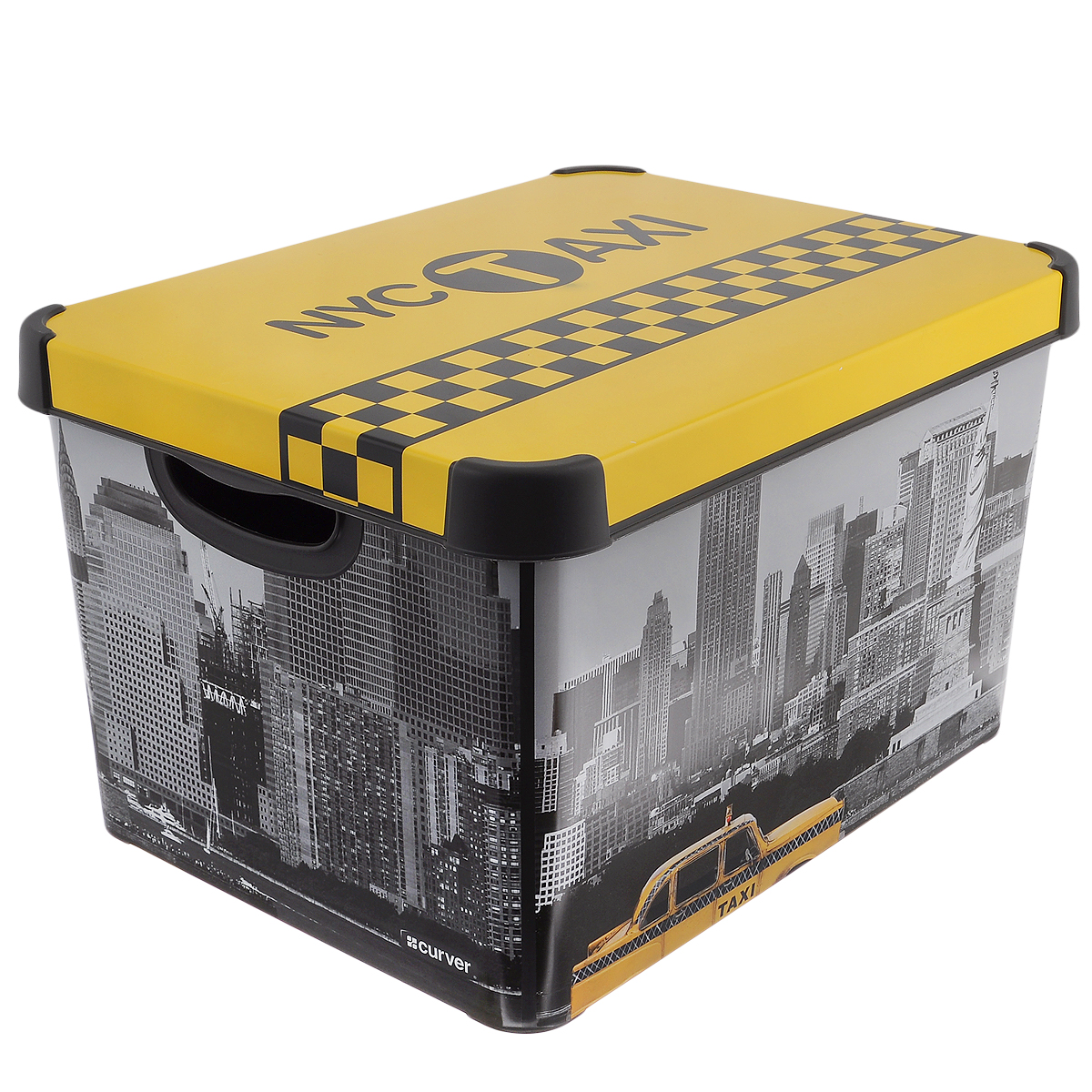 Коробка для хранения Curver Taxi New York, цвет: серый, желтый, 39 см х 29 см х 23 см - Curver04711-D16-05 Коробка для хранения Curver Taxi New York, цвет: серый, желтый, 39 см х 29 см х 23 см - Curver04711-D16-05Коробка Curver Taxi New York, выполненная из высококачественного пластика, предназначена для хранения различных вещей. Изделие украшено изображением такси и достопримечательностей Нью-Йорка. Коробка оснащена крышкой и удобными ручками по бокам. Оригинальный дизайн коробки впишется в любой интерьер. Декоративная коробка поможет хранить все в одном месте, а также защитить вещи от пыли, грязи и влаги. Размер коробки: 39 см х 29 см х 23 см.