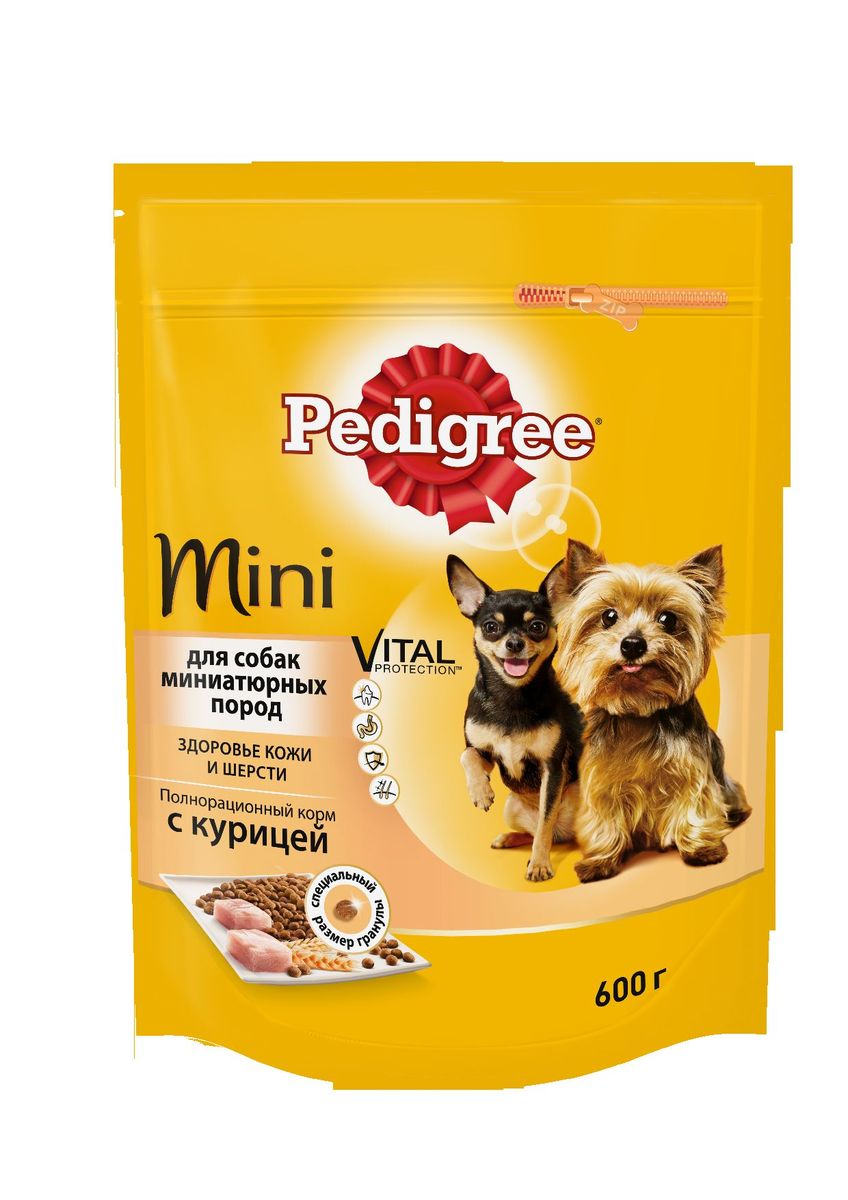 Корм сухой Pedigree для взрослых собак миниатюрных пород, с курицей, 600 г40156 Корм сухой Pedigree для взрослых собак миниатюрных пород, с курицей, 600 г40156Сухой корм Pedigree для собак миниатюрных пород - это полнорационный корм с курицей, который создан с учетом потребностей. Он состоит из качественных и натуральных ингредиентов: мяса, овощей, злаков. Корм создан с учетом особенностей пищеварения самых маленьких, легко усваивается и обеспечивает правильную работу их желудочно-кишечного тракта. Состав: куриная мука, пшеничная мука, кукуруза, рис, мясная мука, жир животный, пшеница, свекольный жом, подсолнечное масло, минералы, витамины, метионин. Пищевая ценность (100 г): белки 22 г., жиры 15 г., зола 8 г., клетчатка 4 г., влажность не более 10 г., кальций 1,3 г., фосфор 0,8 г., натрий 0,3 г., калий 0,58 г., магний 0,1 г., цинк 20 г., медь 1,5 г., витамин А 1500 МЕ, витамин Е 20 мг., витамин D3 120 МЕ, витамин В1, В2, В4, В5, В12., ниацин, омега-6, омега-3, полиненасыщенные жирные кислоты. Энергетическая ценность (100 г): 365 ккал. Вес упаковки: 600 г. Товар сертифицирован.