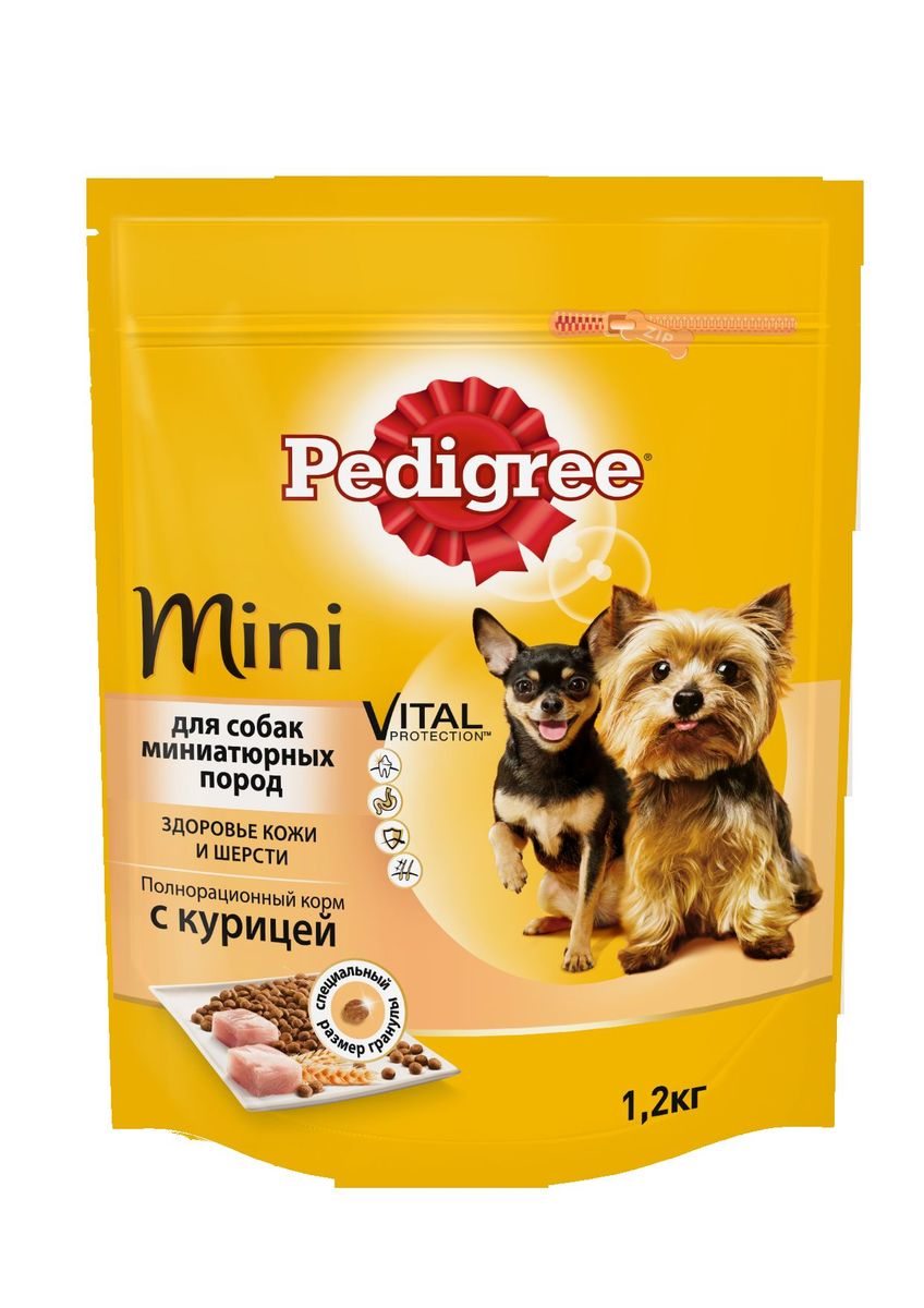 Корм сухой Pedigree для взрослых собак миниатюрных пород, с курицей 1,2 кг40158 Корм сухой Pedigree для взрослых собак миниатюрных пород, с курицей 1,2 кг40158Сухой корм Pedigree для собак миниатюрных пород - это полнорационный корм с курицей, который создан с учетом потребностей. Он состоит из качественных и натуральных ингредиентов: мяса, овощей, злаков. Корм создан с учетом особенностей пищеварения самых маленьких, легко усваивается и обеспечивает правильную работу их желудочно-кишечного тракта. Состав: куриная мука, пшеничная мука, кукуруза, рис, мясная мука, жир животный, пшеница, свекольный жом, подсолнечное масло, минералы, витамины, метионин. Пищевая ценность (100 г): белки 22 г., жиры 15 г., зола 8 г., клетчатка 4 г., влажность не более 10 г., кальций 1,3 г., фосфор 0,8 г., натрий 0,3 г., калий 0,58 г., магний 0,1 г., цинк 20 г., медь 1,5 г., витамин А 1500 МЕ, витамин Е 20 мг., витамин D3 120 МЕ, витамин В1, В2, В4, В5, В12., ниацин, омега-6, омега-3, полиненасыщенные жирные кислоты. Энергетическая ценность (100 г): 365 ккал. Вес упаковки: 1,2 кг. Товар сертифицирован.
