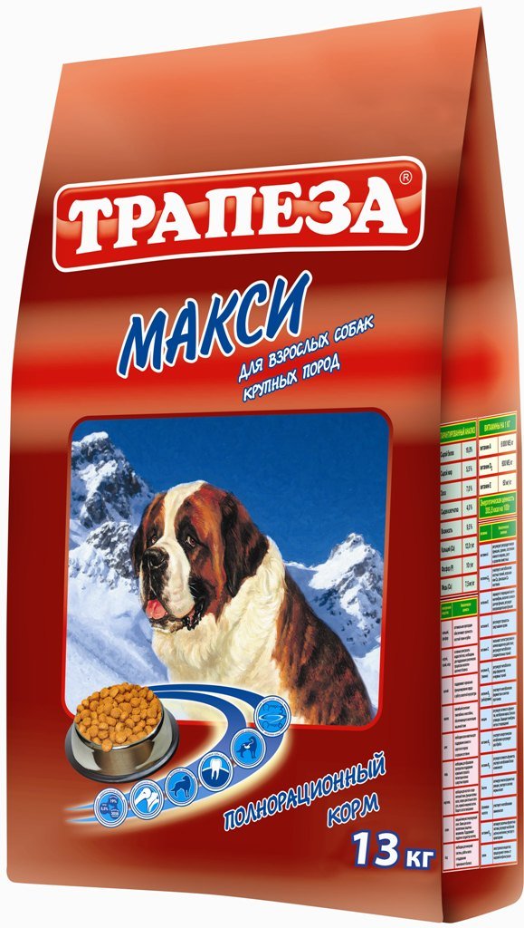 Корм сухой Трапеза Макси, для собак крупных пород, 13 кг29610 Корм сухой Трапеза Макси, для собак крупных пород, 13 кг29610Рацион для собак Трапеза Макси создан по специальному рецепту, который идеально соответствует питательным потребностям собаки крупной породы. Корм содержит достаточное количество калорий в одном рационе для кормления. Гранулы крупнее, чем обычно. Они имеют специально разработанную текстуру, что способствует более тщательному пережевывании и уменьшают скорость потребления корма. Антиоксиданты позволяют усилить иммунно-защитные механизмы организма собаки и замедляют процесс старения. Сухой корм Трапеза Макси помогает поддерживать собаку в прекрасной форме и заботиться обо всех важнейших функциях организма крупной собаки. Корма Трапеза снижают риск возникновения аллергических реакций благодаря отсутствию искусственных красителей и антиоксидантным свойствам витамина Е - натурального консерванта. Характеристики: Состав: говяжий жир, куриный жир, рыбий жир, телятина, мясо домашней птицы, экстракт морских водорослей, ливер, сердце, печень, льняное и...
