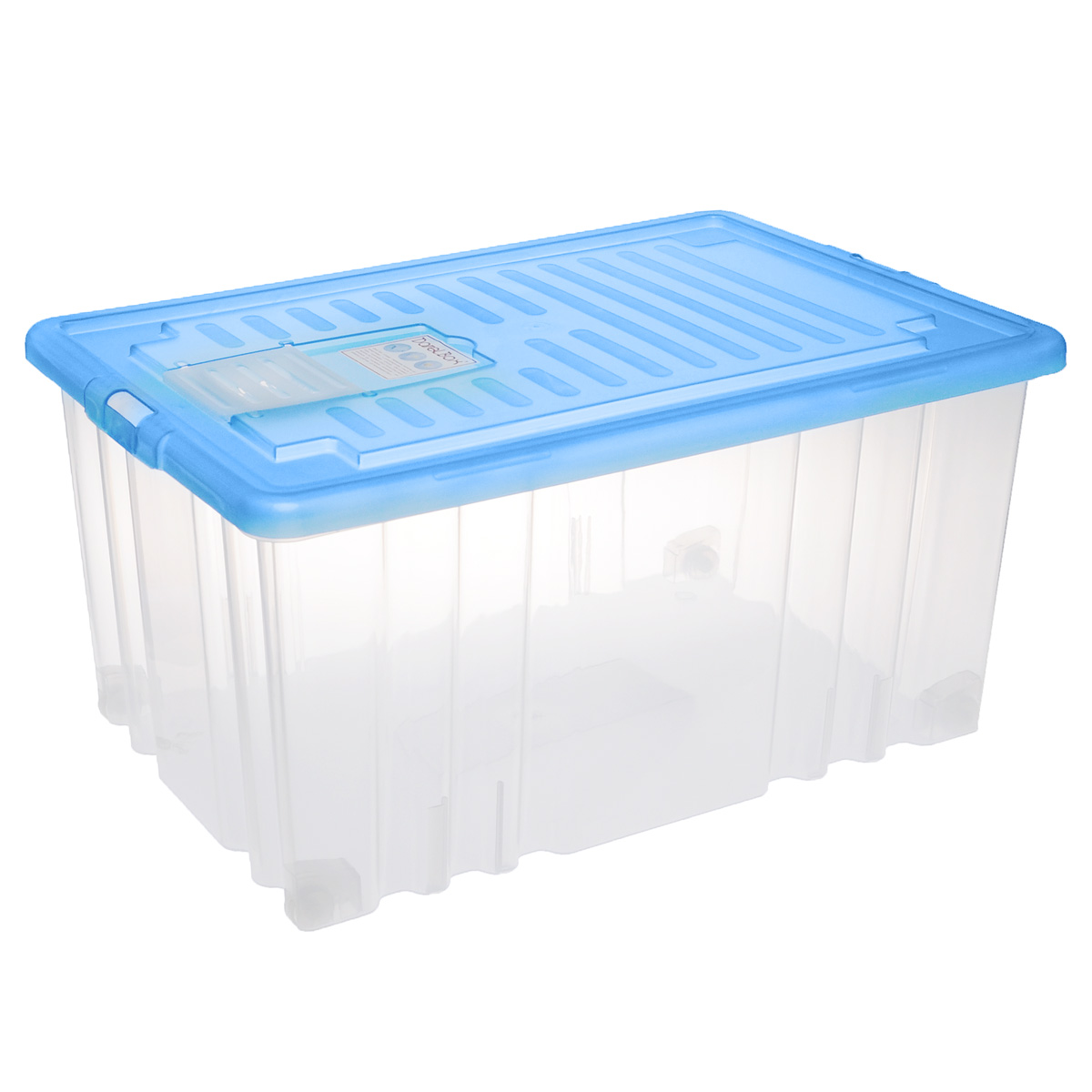 Ящик Darel Box, с крышкой, цвет: синий, прозрачный, 56 лЯФ0156 Ящик Darel Box, с крышкой, цвет: синий, прозрачный, 56 лЯФ0156Ящик Darel Box, изготовленный из прозрачного пластика, оснащен плотно закрывающейся крышкой и специальным клапаном для антимолиевых и дезодорирующих веществ. Изделие предназначено для хранения различных бытовых вещей. Идеально подойдет для хранения белья, продуктов, игрушек. Будет незаменим на даче, в гараже или кладовой. Выдерживает температурные перепады от -25°С до +95°С. Изделие имеет четыре маленьких колесика, обеспечивающих удобство перемещения ящика. Колеса бокса могут принимать два положения: утопленное - для хранения, и рабочее - для перемещения. Размер ящика: 65 см х 41,5 см х 31 см.